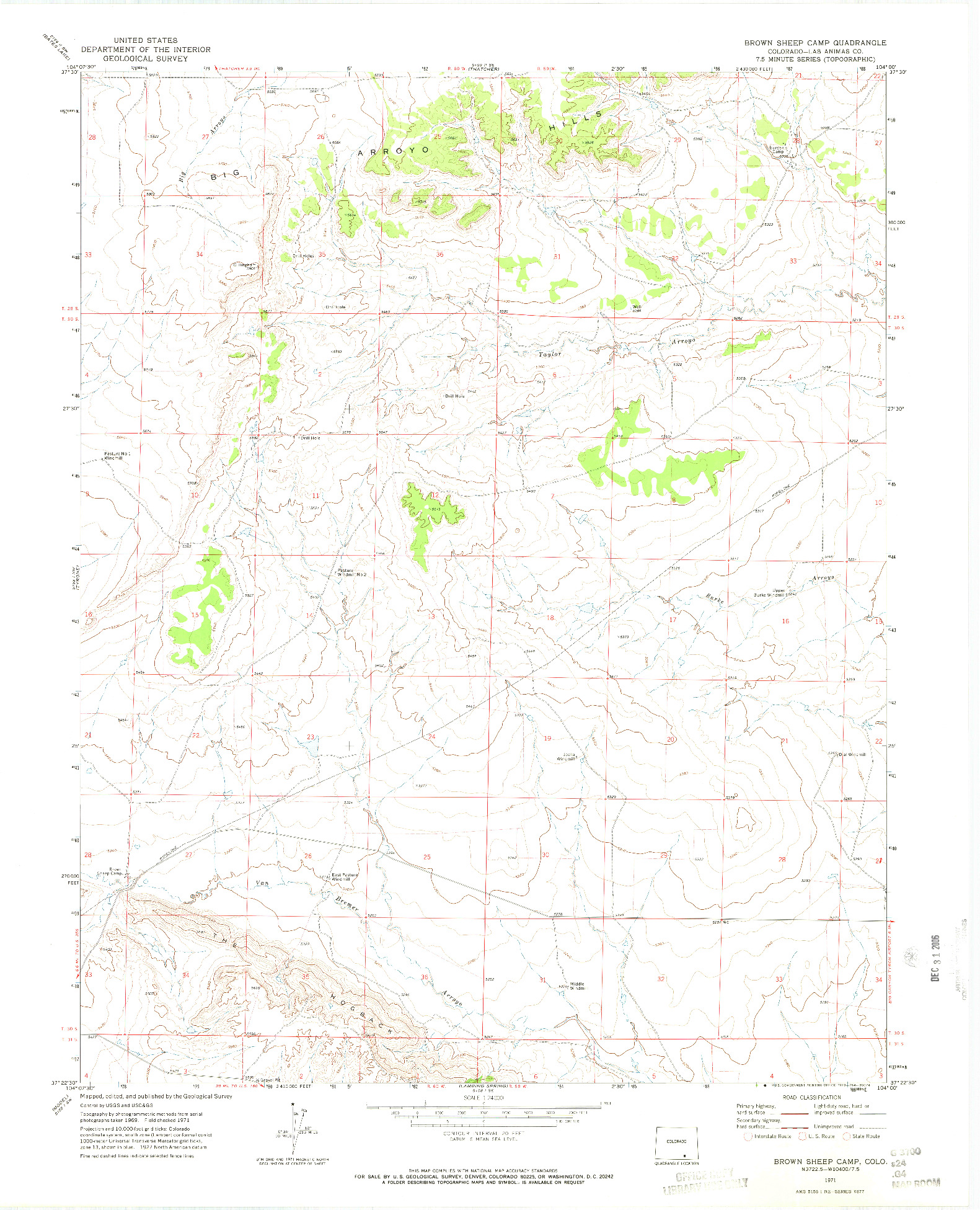 USGS 1:24000-SCALE QUADRANGLE FOR BROWN SHEEP CAMP, CO 1971