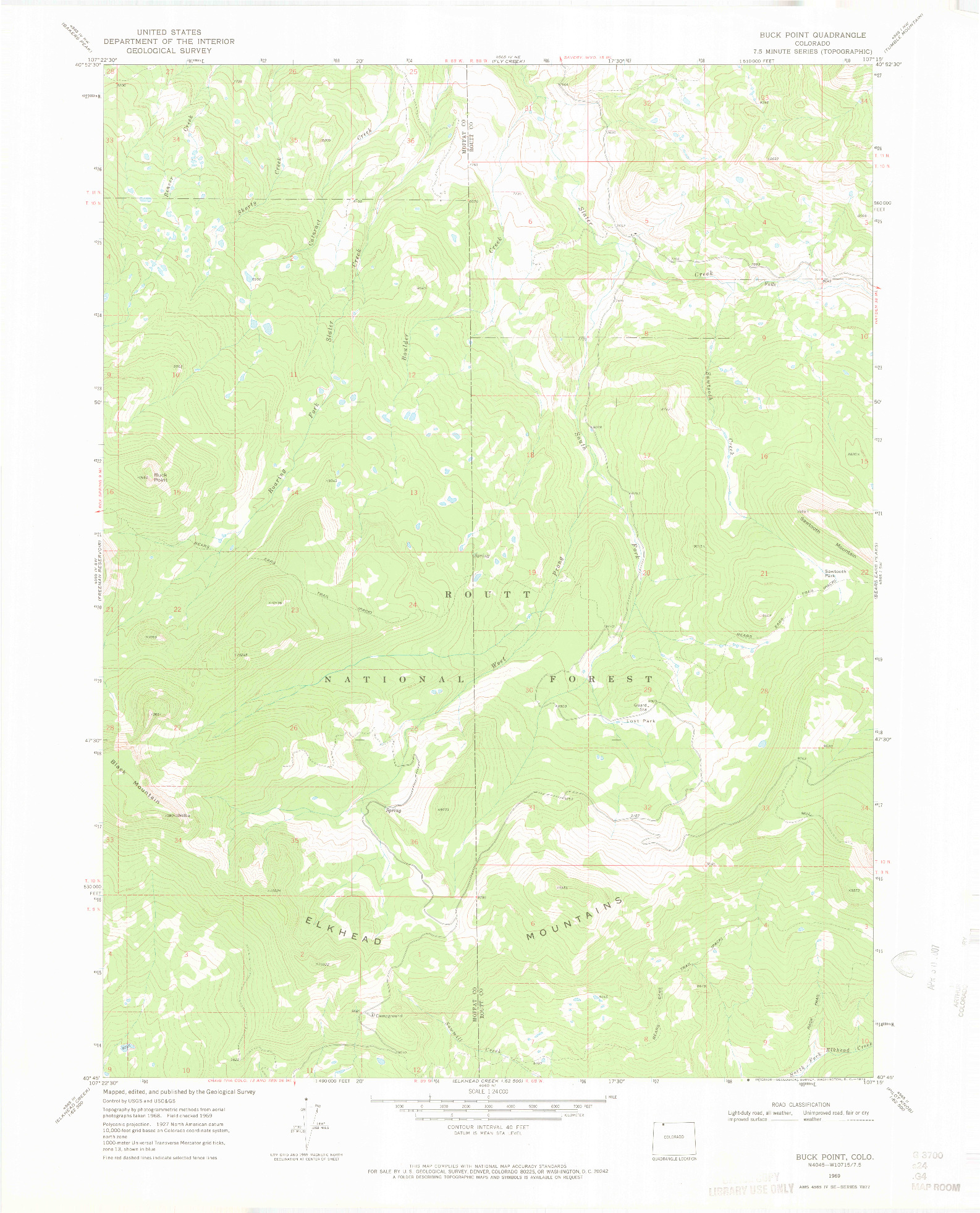 USGS 1:24000-SCALE QUADRANGLE FOR BUCK POINT, CO 1969