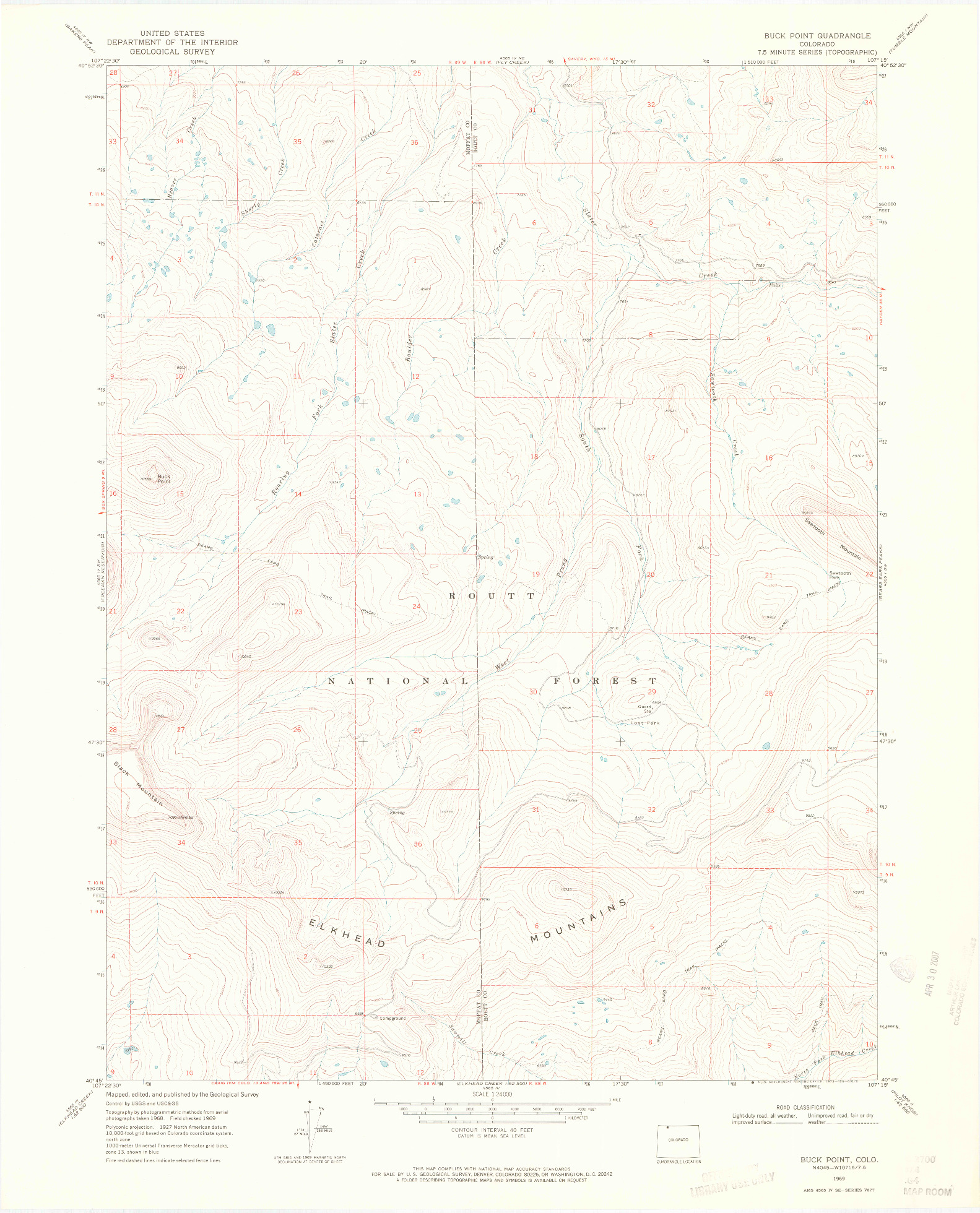 USGS 1:24000-SCALE QUADRANGLE FOR BUCK POINT, CO 1969
