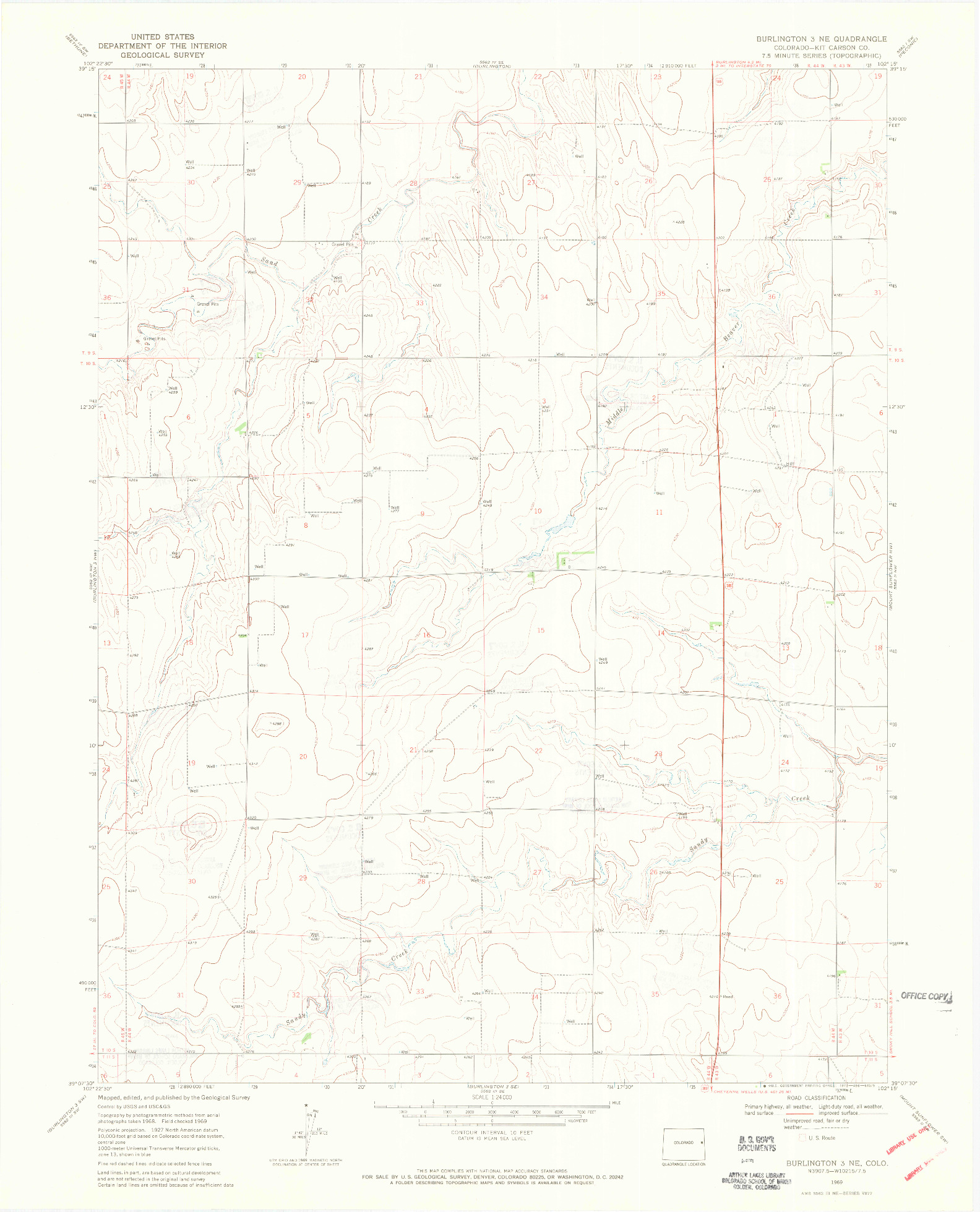 USGS 1:24000-SCALE QUADRANGLE FOR BURLINGTON 3 NE, CO 1969