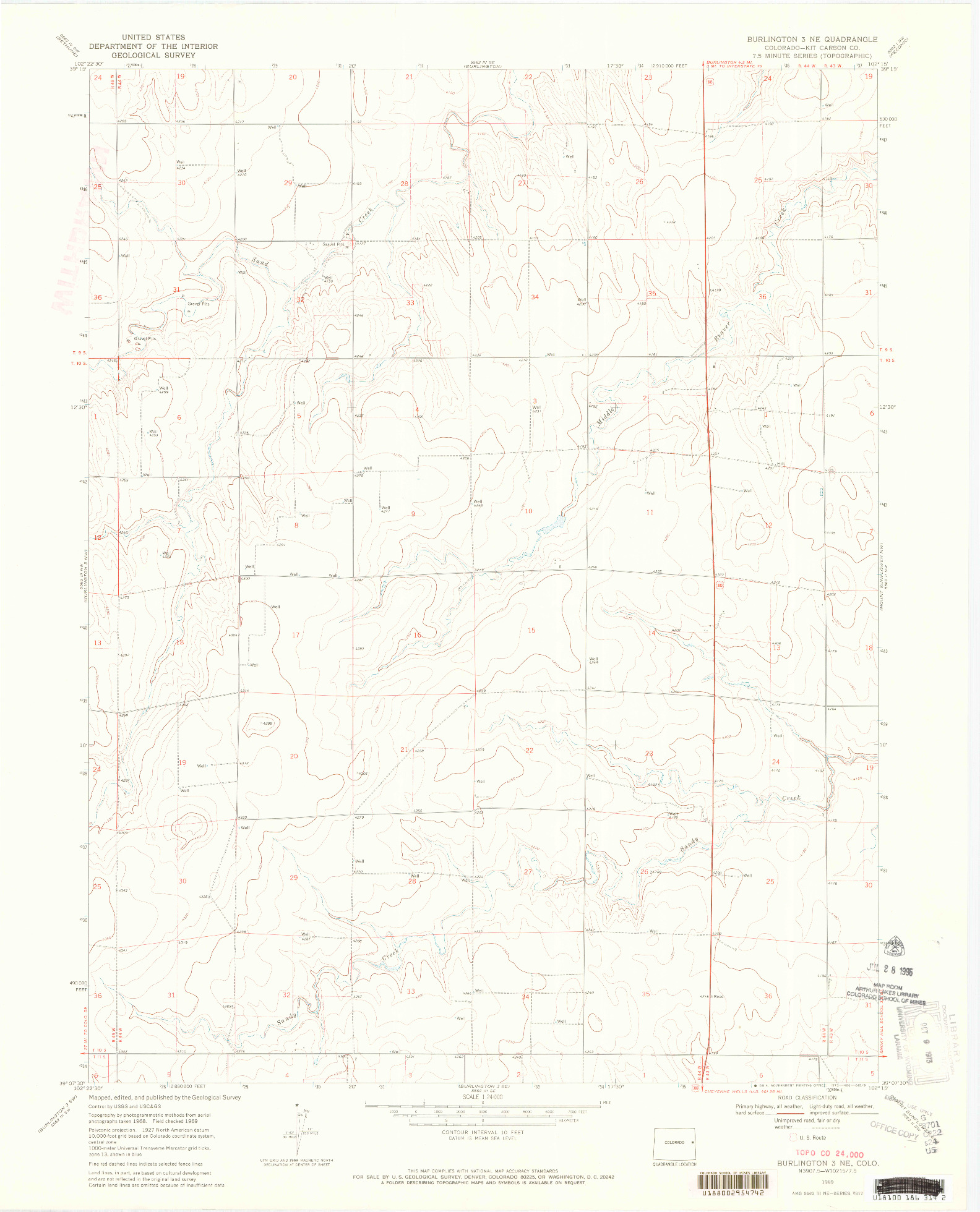 USGS 1:24000-SCALE QUADRANGLE FOR BURLINGTON 3 NE, CO 1969