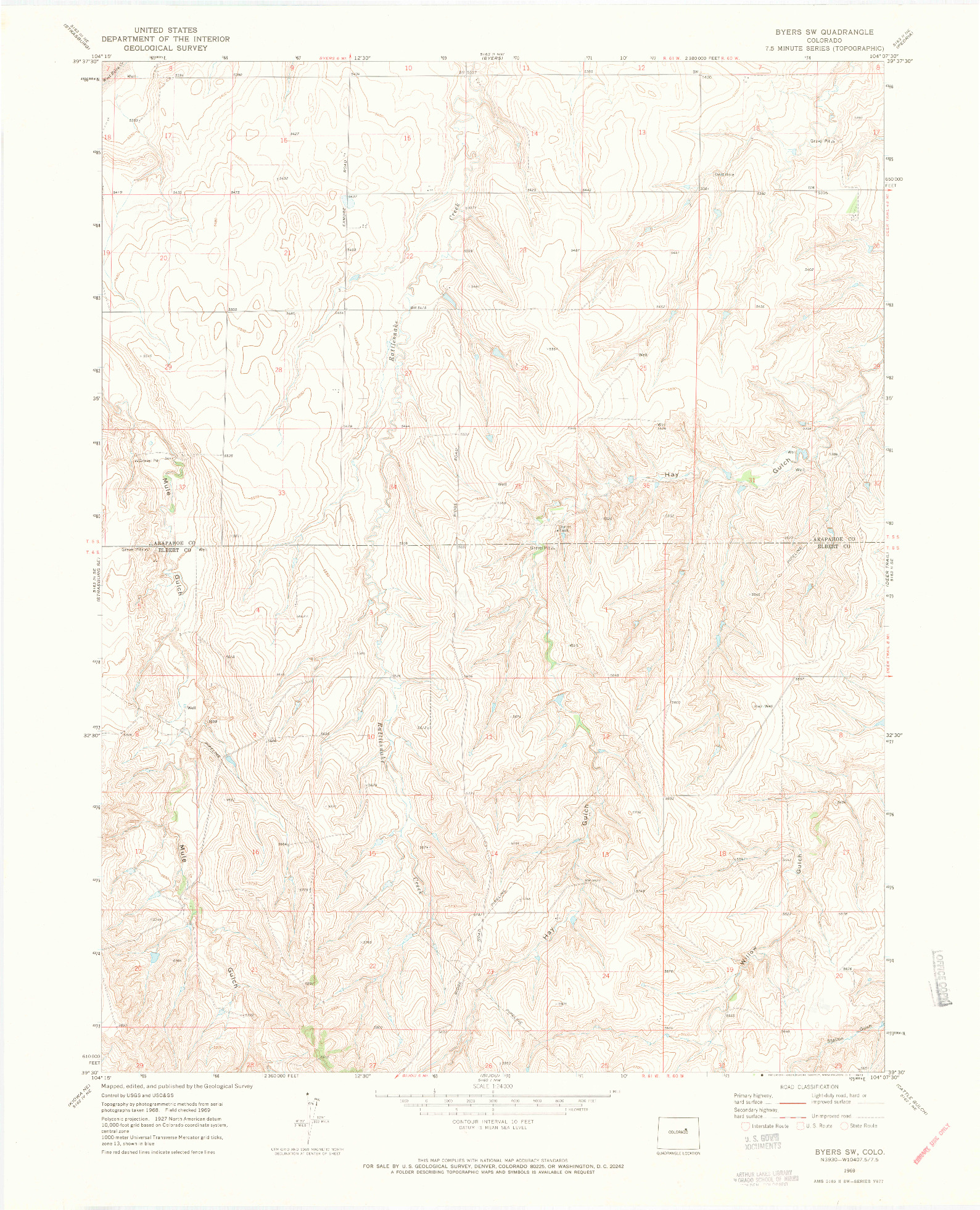 USGS 1:24000-SCALE QUADRANGLE FOR BYERS SW, CO 1969