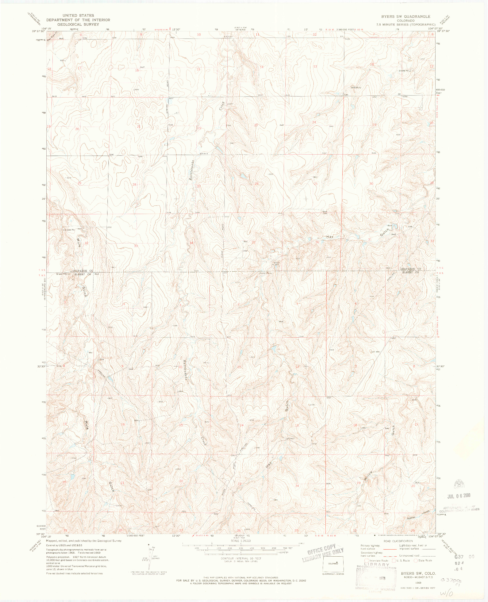 USGS 1:24000-SCALE QUADRANGLE FOR BYERS SW, CO 1969