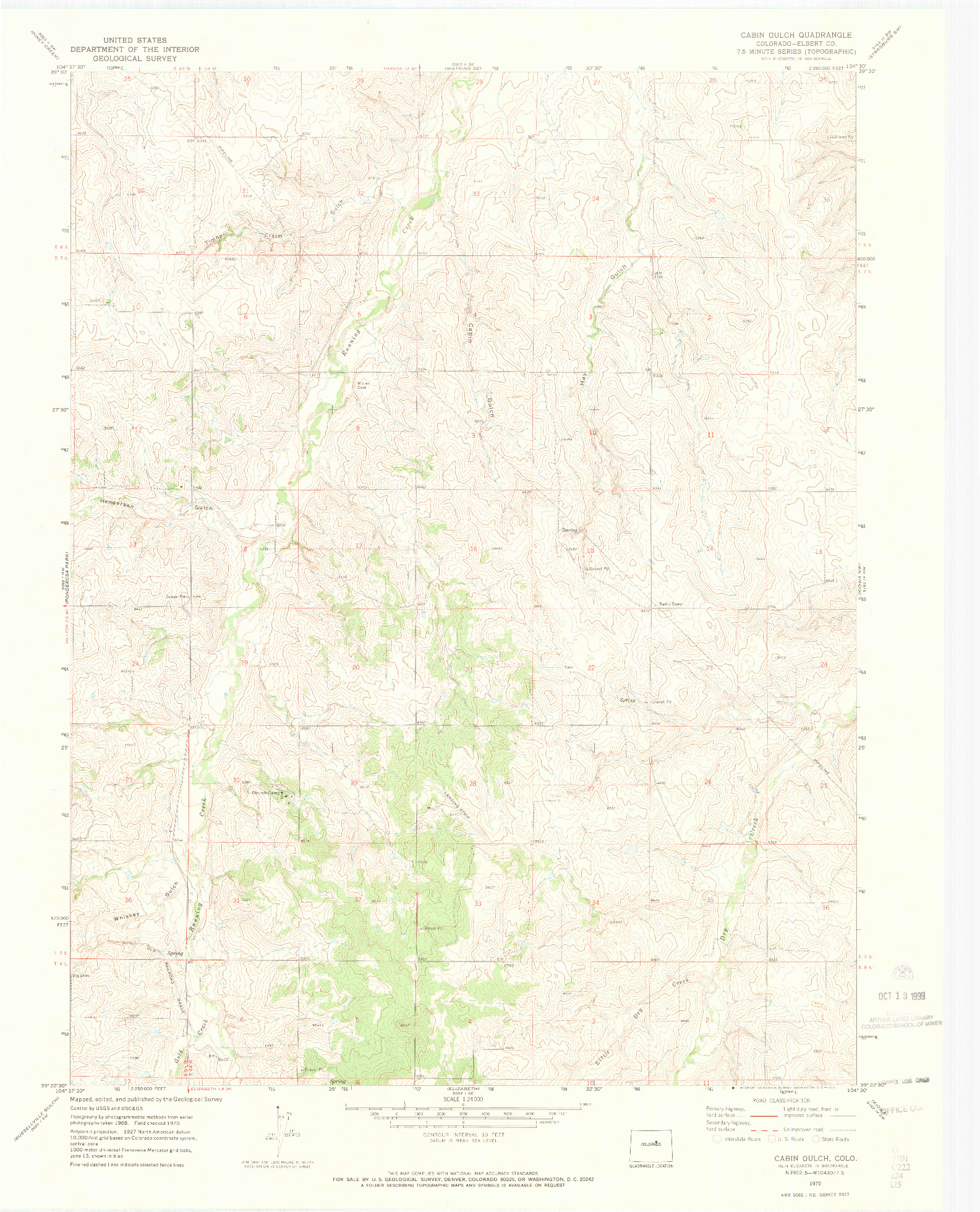 USGS 1:24000-SCALE QUADRANGLE FOR CABIN GULCH, CO 1970