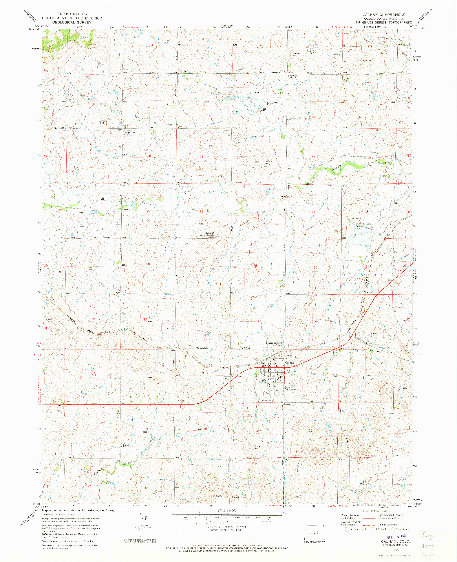 USGS 1:24000-SCALE QUADRANGLE FOR CALHAN, CO 1970