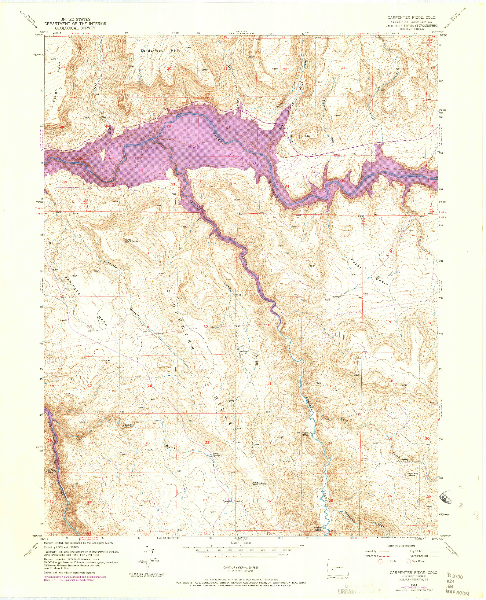 USGS 1:24000-SCALE QUADRANGLE FOR CARPENTER RIDGE, CO 1954