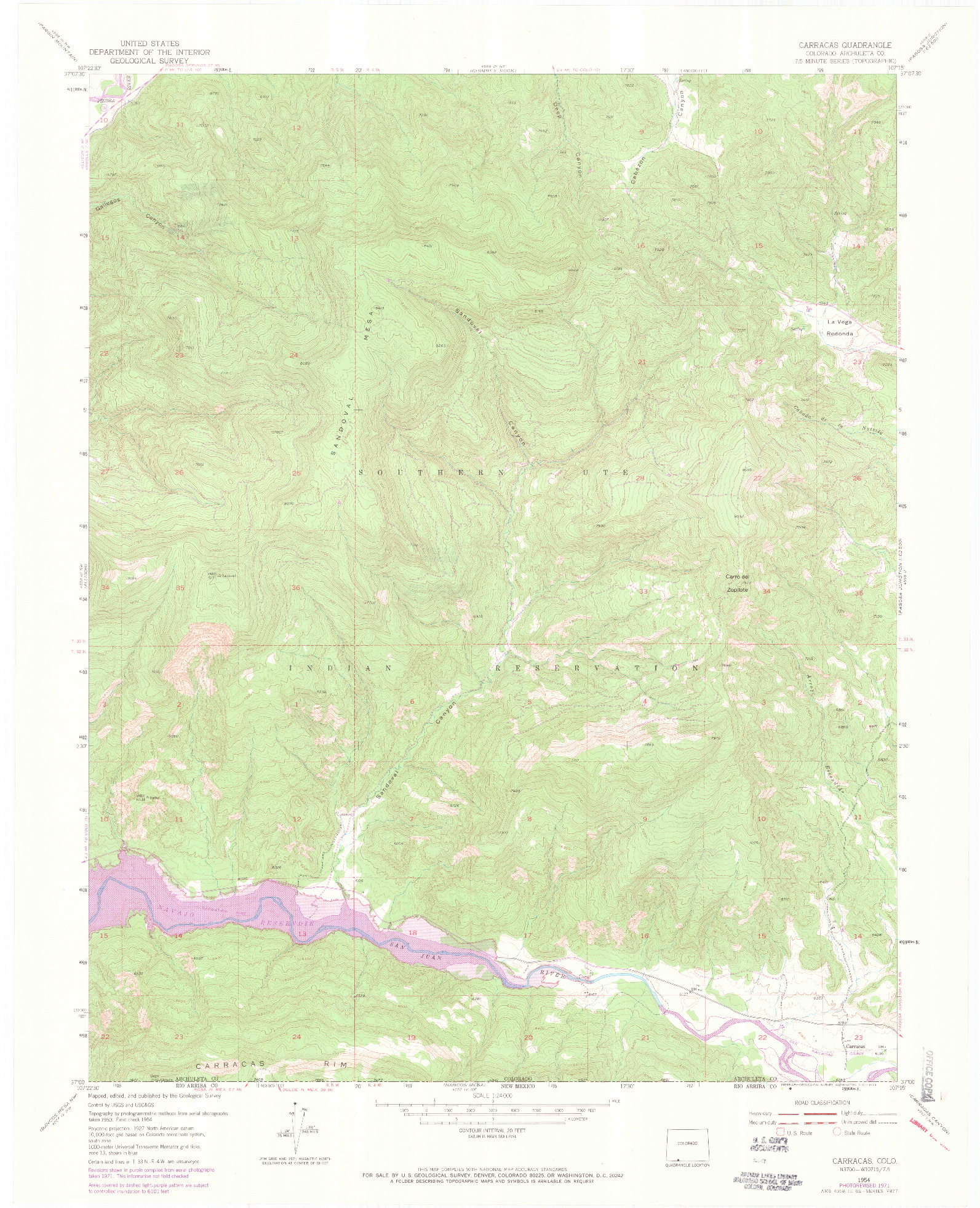 USGS 1:24000-SCALE QUADRANGLE FOR CARRACAS, CO 1954
