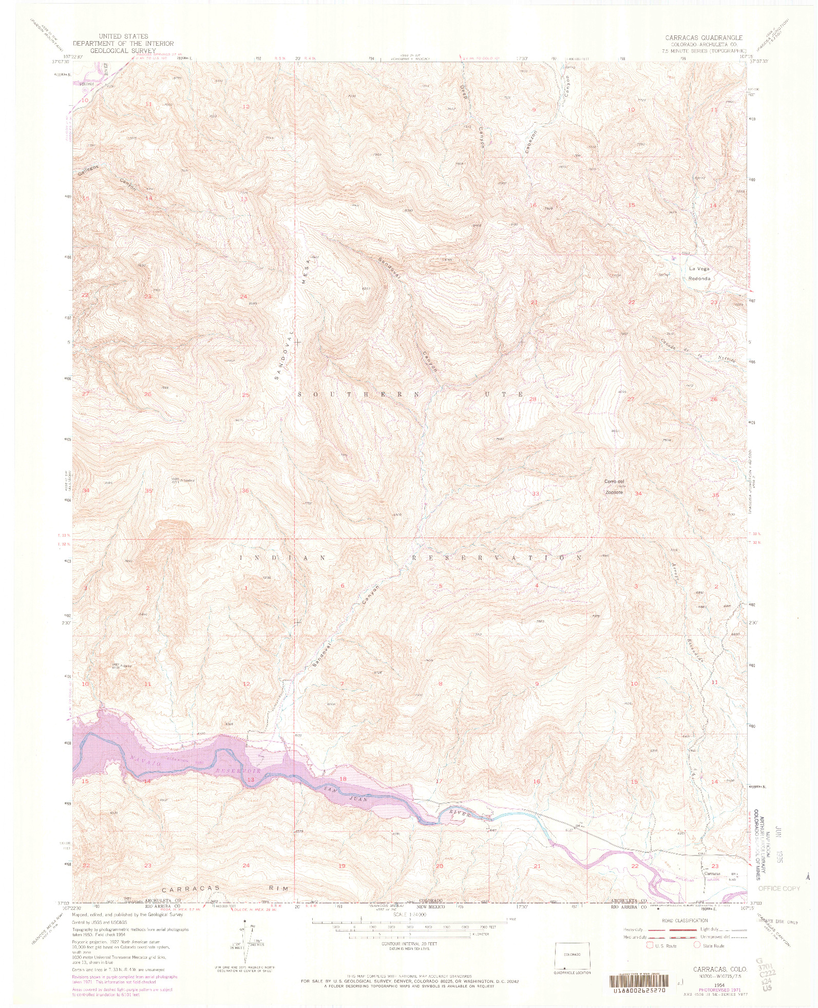 USGS 1:24000-SCALE QUADRANGLE FOR CARRACAS, CO 1954