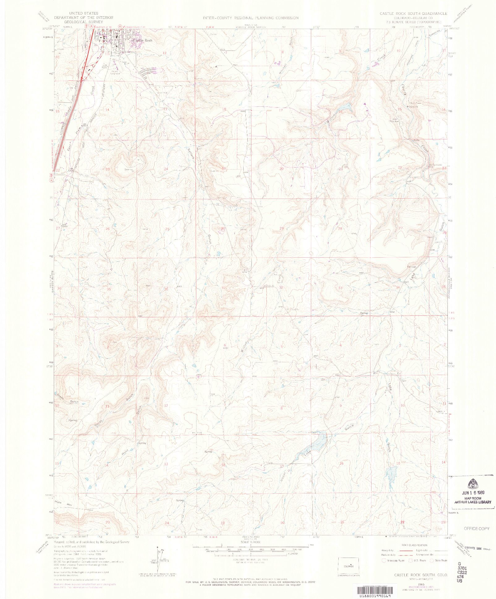 USGS 1:24000-SCALE QUADRANGLE FOR CASTLE ROCK SOUTH, CO 1965