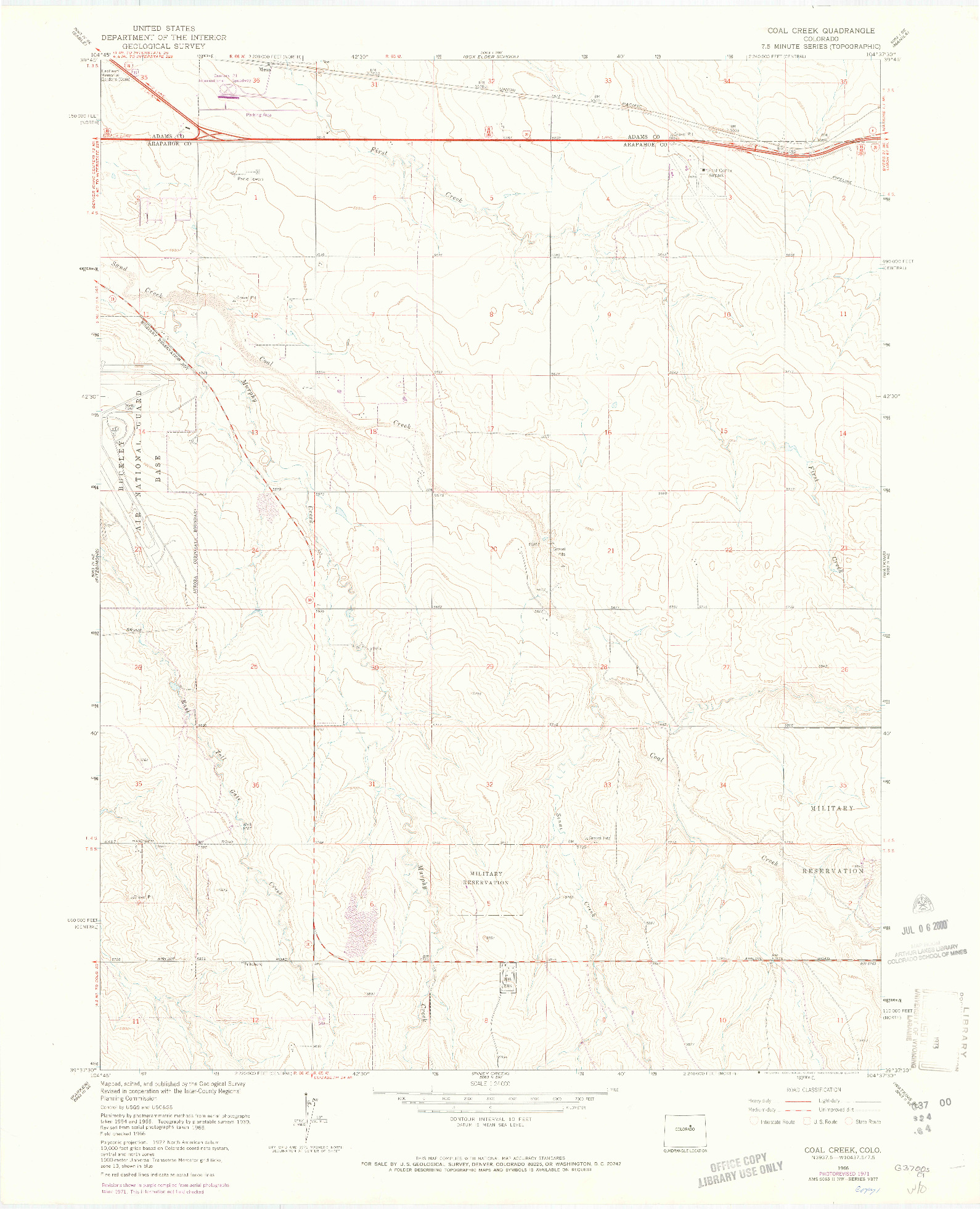 USGS 1:24000-SCALE QUADRANGLE FOR COAL CREEK, CO 1966