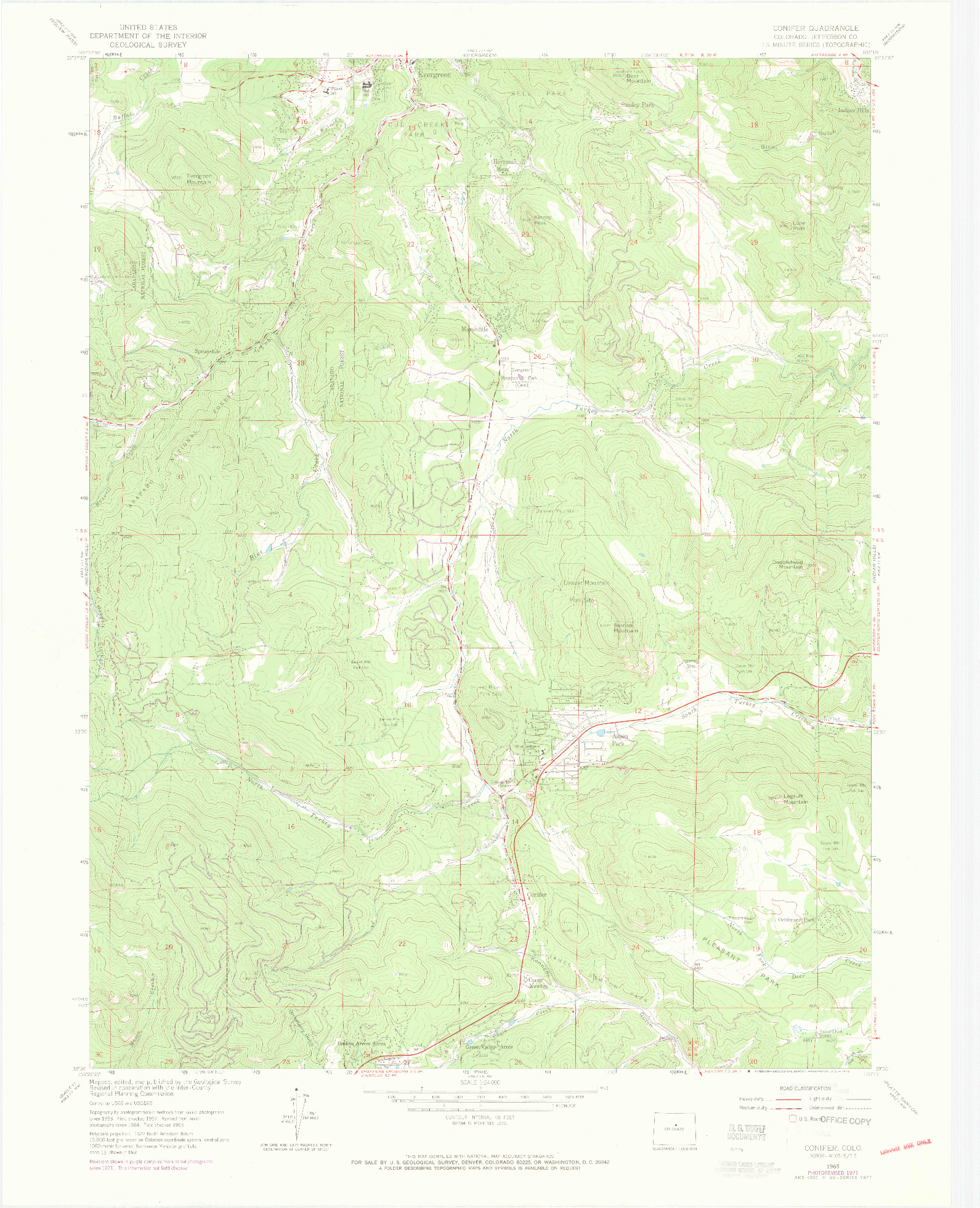 USGS 1:24000-SCALE QUADRANGLE FOR CONIFER, CO 1965