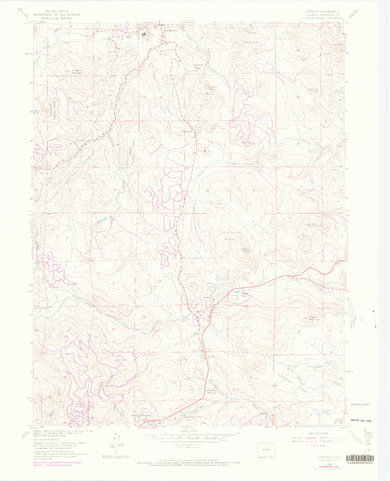 USGS 1:24000-SCALE QUADRANGLE FOR CONIFER, CO 1965