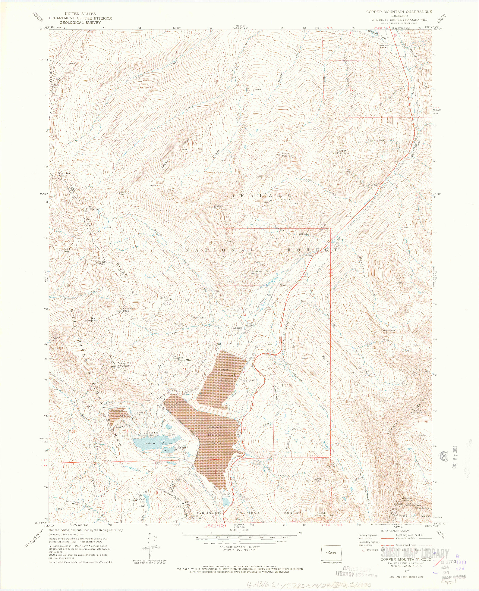 USGS 1:24000-SCALE QUADRANGLE FOR COPPER MOUNTAIN, CO 1970