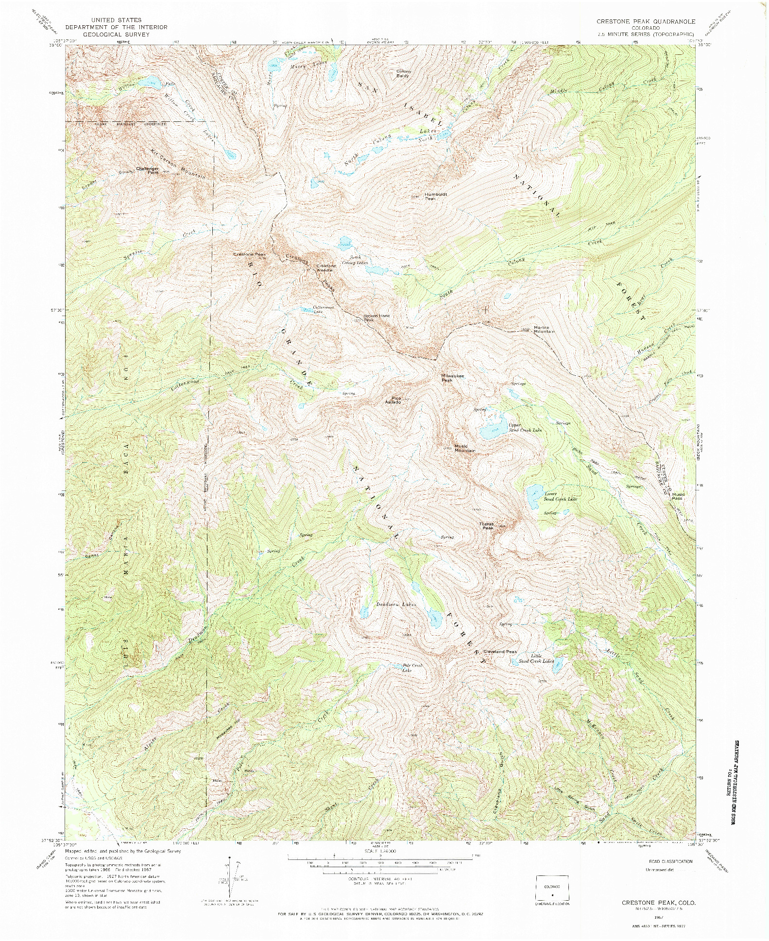 USGS 1:24000-SCALE QUADRANGLE FOR CRESTONE PEAK, CO 1967