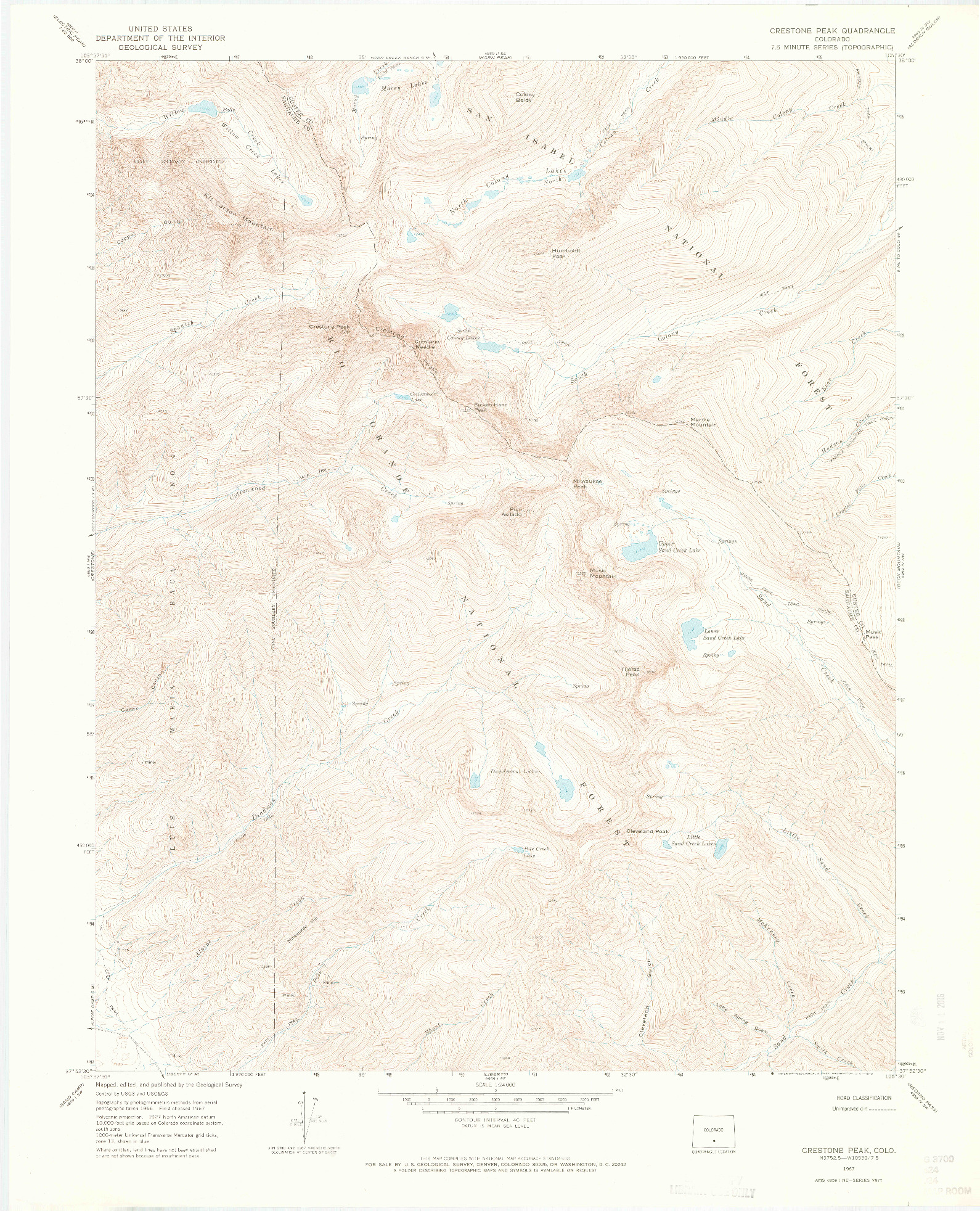 USGS 1:24000-SCALE QUADRANGLE FOR CRESTONE PEAK, CO 1967