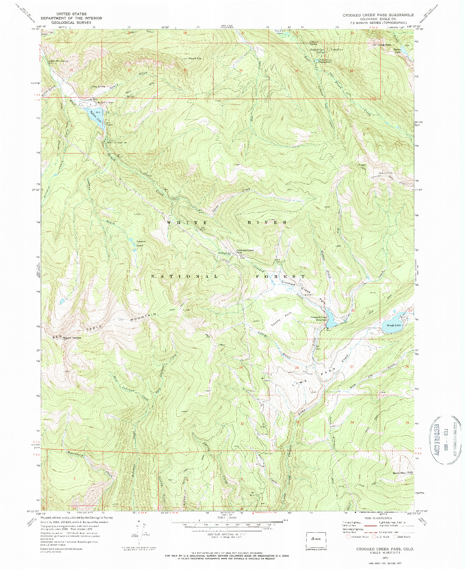 USGS 1:24000-SCALE QUADRANGLE FOR CROOKED CREEK PASS, CO 1970