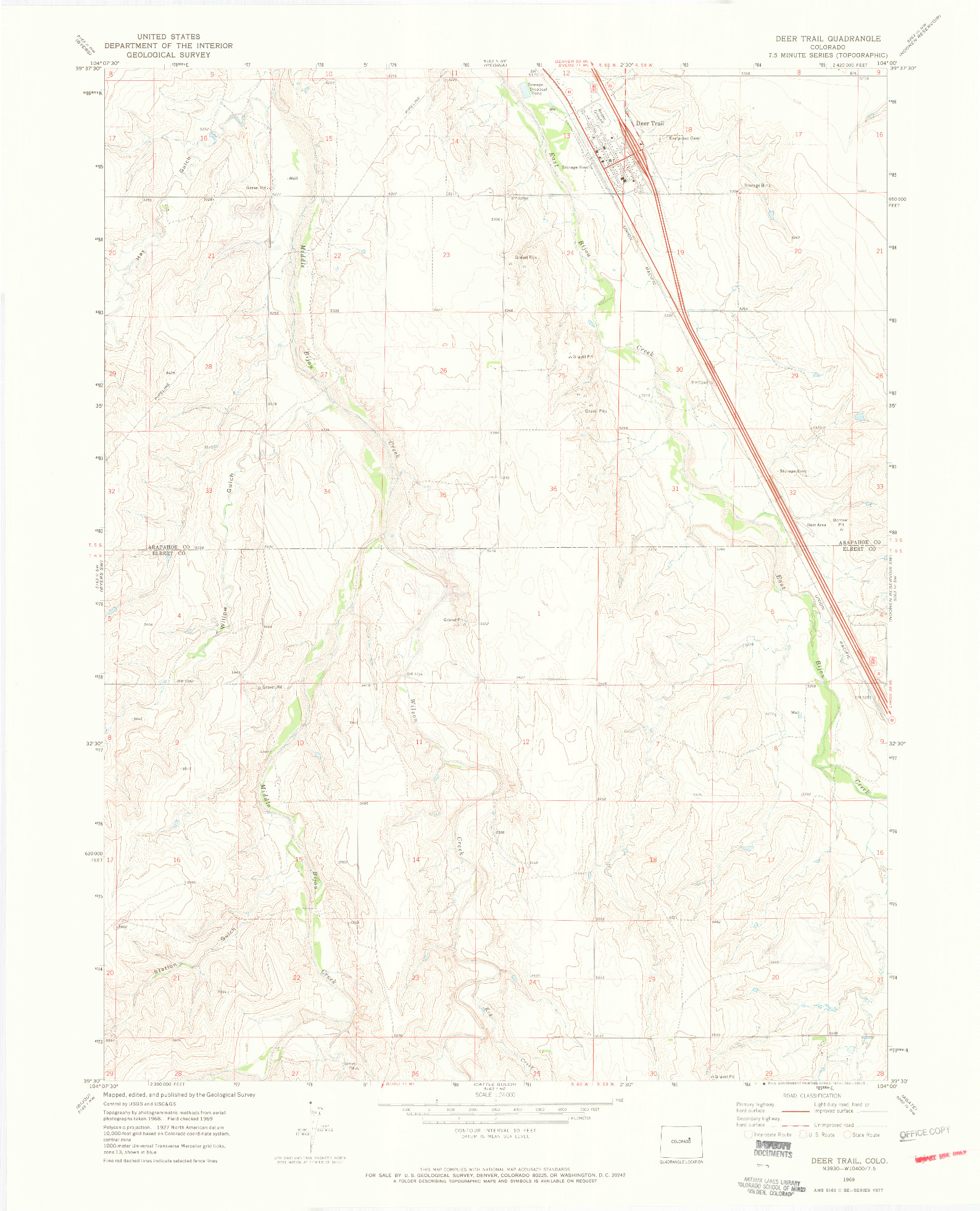 USGS 1:24000-SCALE QUADRANGLE FOR DEER TRAIL, CO 1968