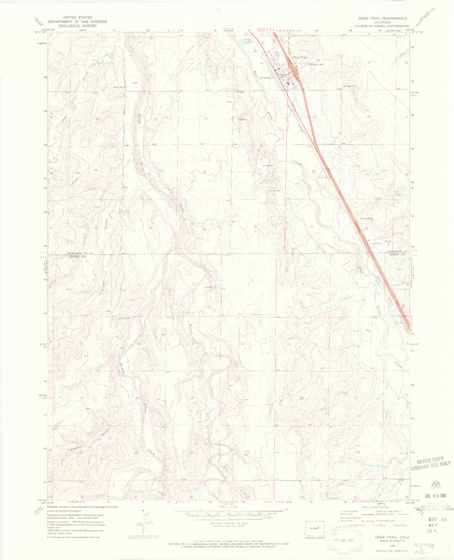 USGS 1:24000-SCALE QUADRANGLE FOR DEER TRAIL, CO 1969