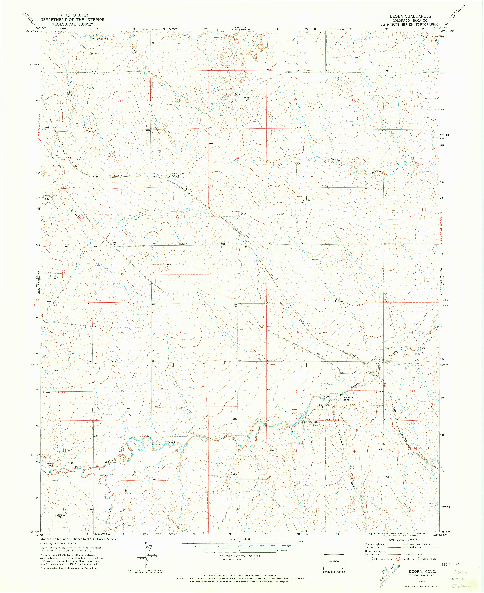 USGS 1:24000-SCALE QUADRANGLE FOR DEORA, CO 1971