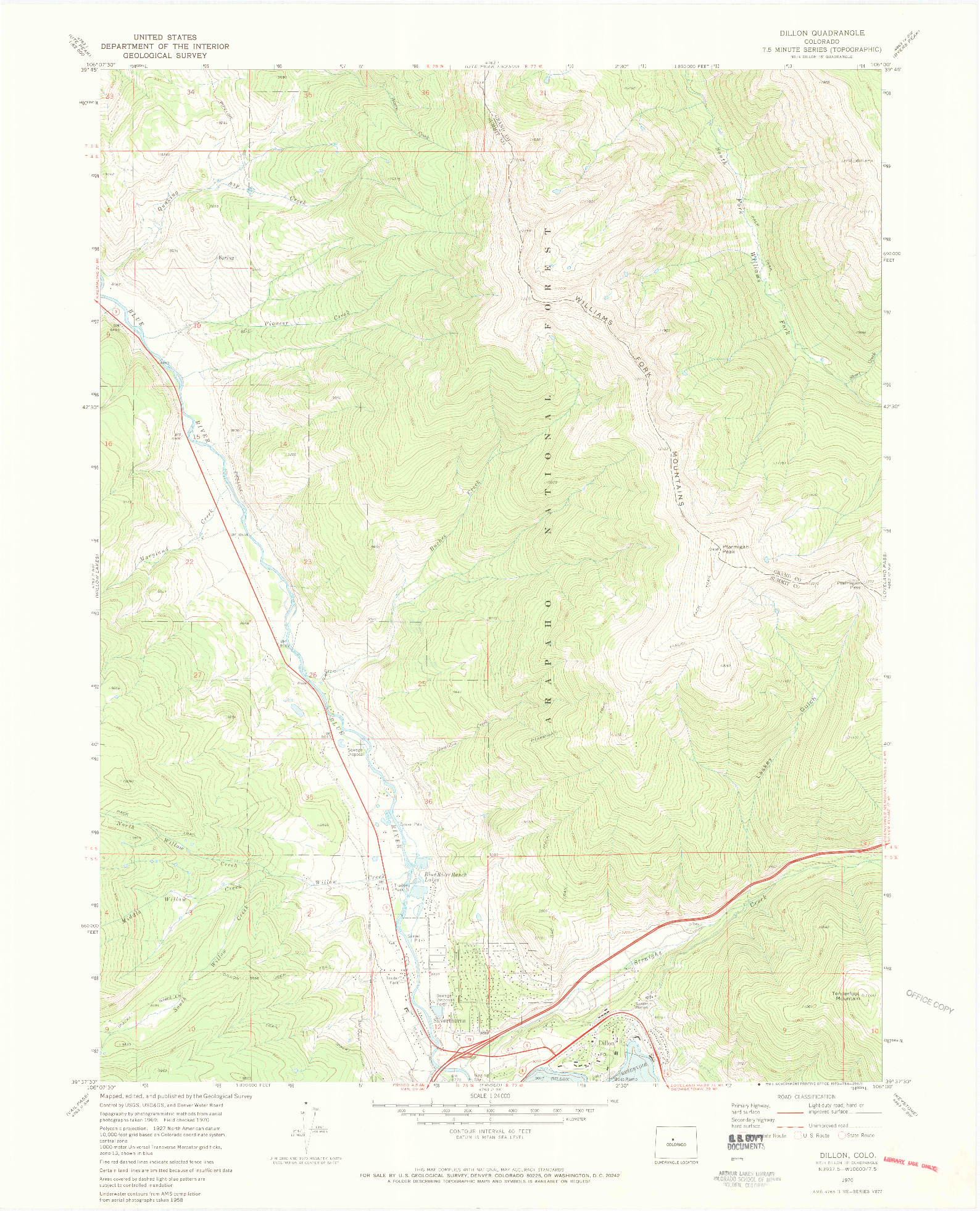 USGS 1:24000-SCALE QUADRANGLE FOR DILLON, CO 1970