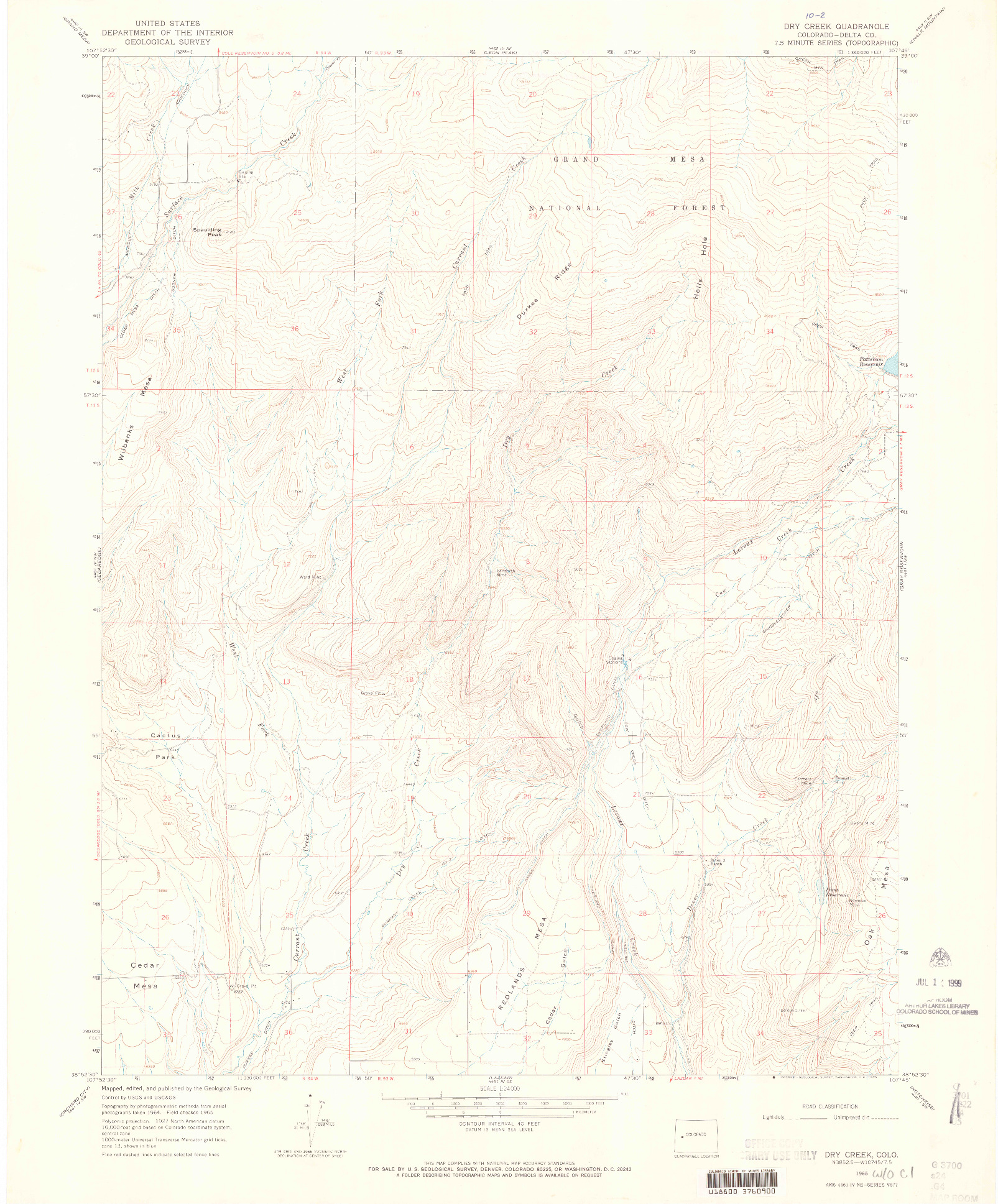 USGS 1:24000-SCALE QUADRANGLE FOR DRY CREEK, CO 1965
