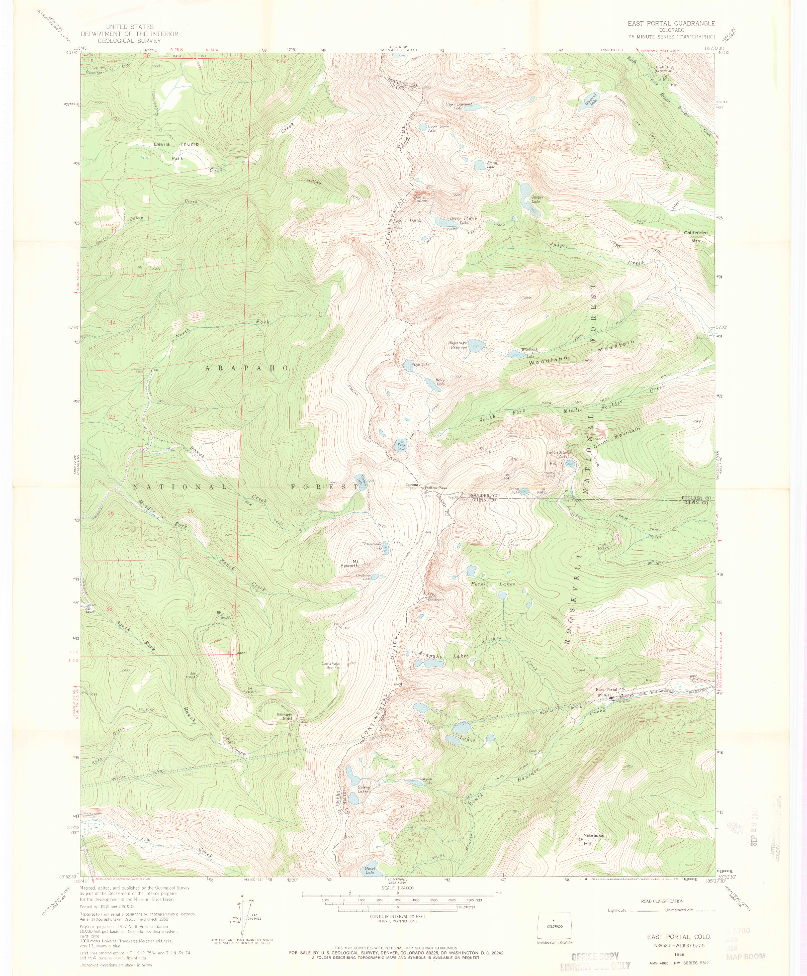 USGS 1:24000-SCALE QUADRANGLE FOR EAST PORTAL, CO 1958
