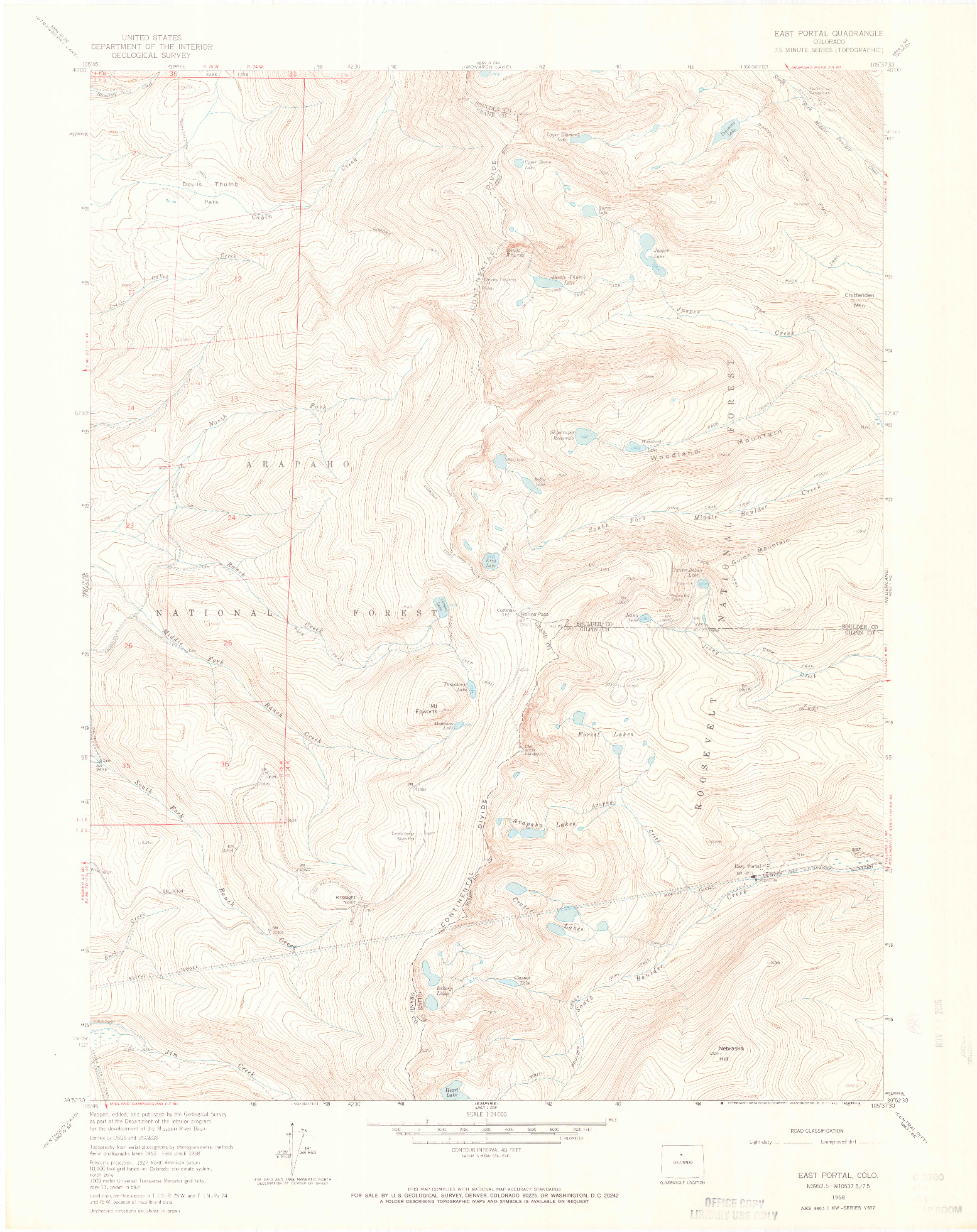 USGS 1:24000-SCALE QUADRANGLE FOR EAST PORTAL, CO 1958