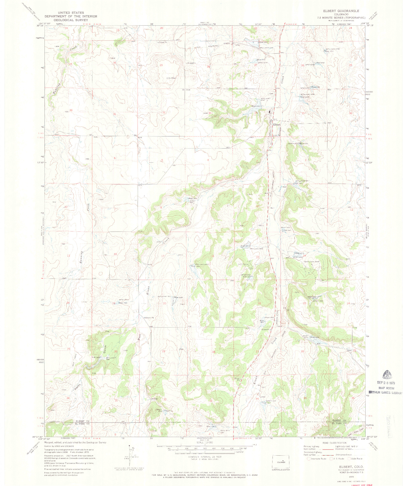 USGS 1:24000-SCALE QUADRANGLE FOR ELBERT, CO 1970