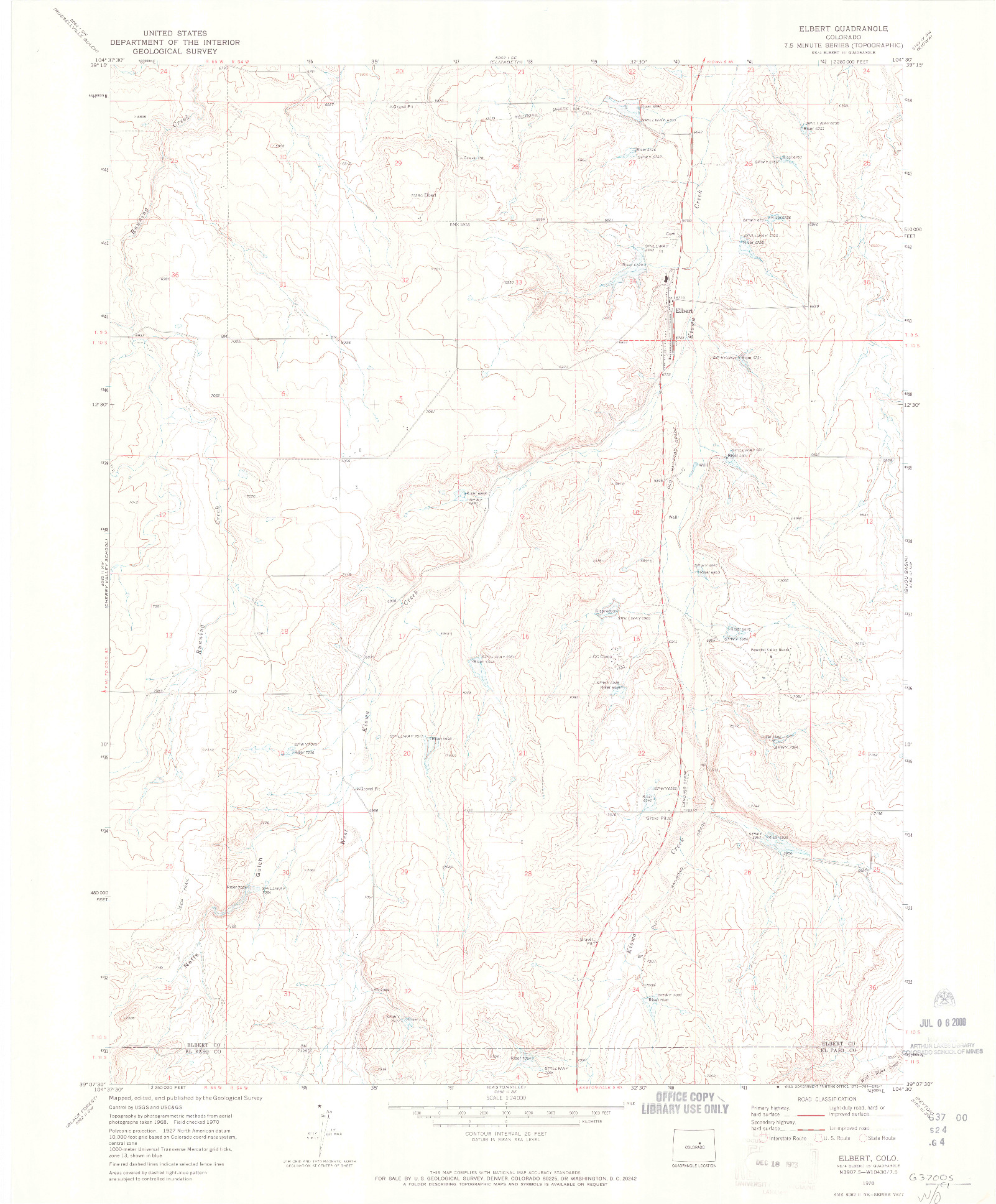 USGS 1:24000-SCALE QUADRANGLE FOR ELBERT, CO 1970