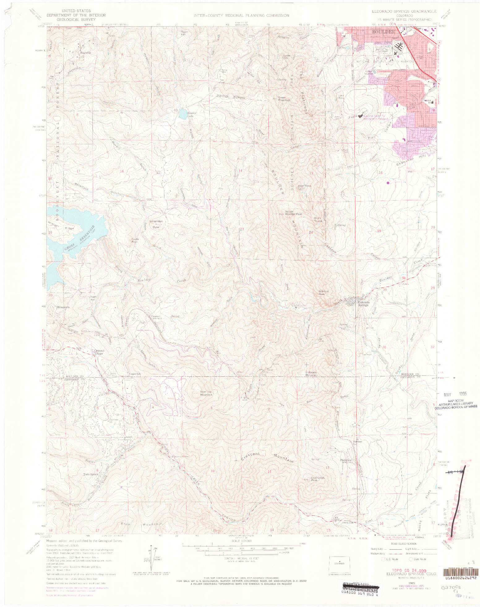 USGS 1:24000-SCALE QUADRANGLE FOR ELDORADO SPRINGS, CO 1965