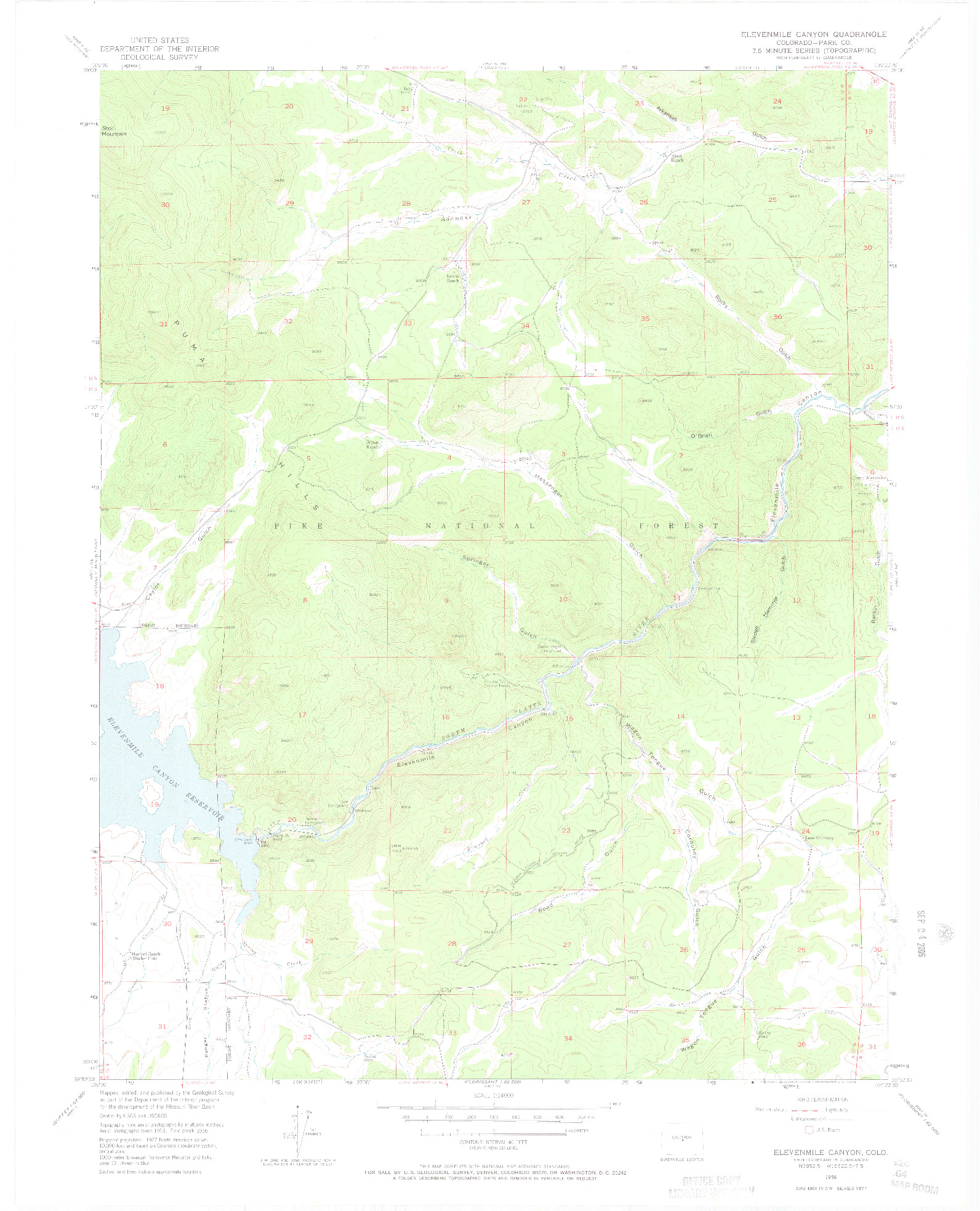 USGS 1:24000-SCALE QUADRANGLE FOR ELEVENMILE CANYON, CO 1956