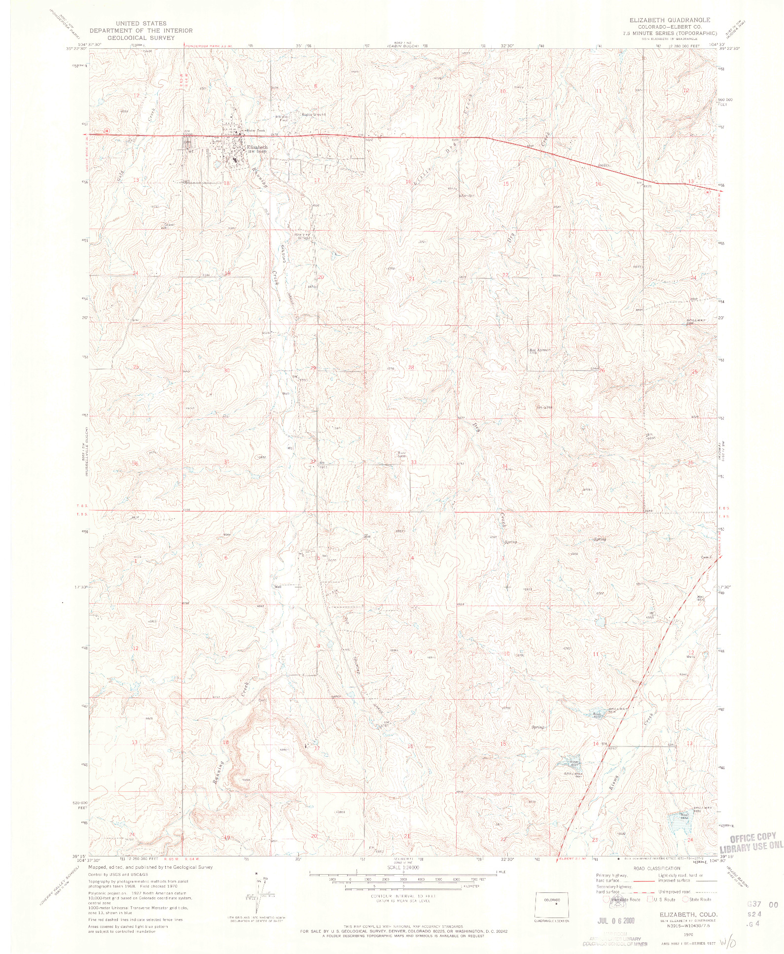 USGS 1:24000-SCALE QUADRANGLE FOR ELIZABETH, CO 1970