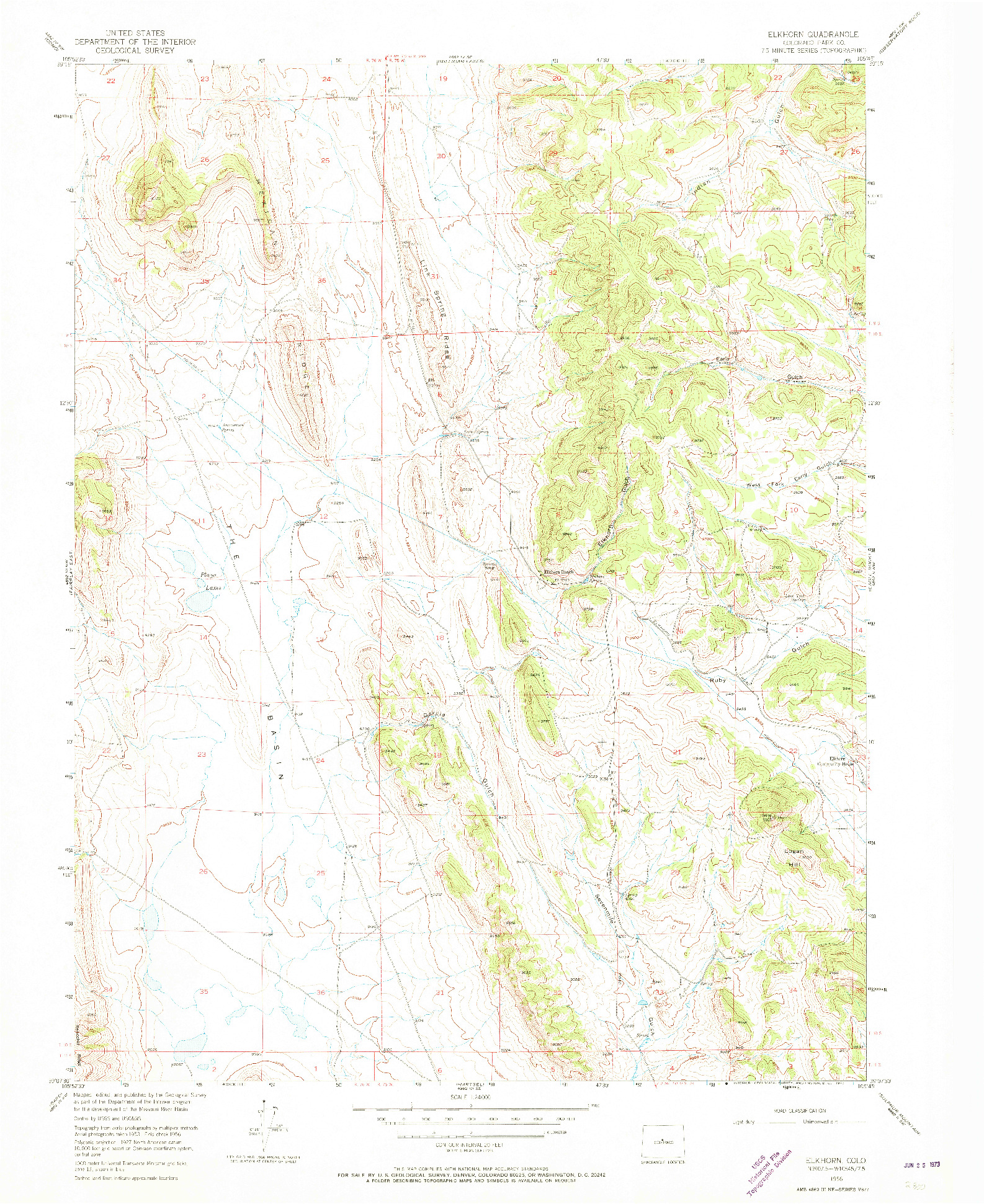 USGS 1:24000-SCALE QUADRANGLE FOR ELKHORN, CO 1956