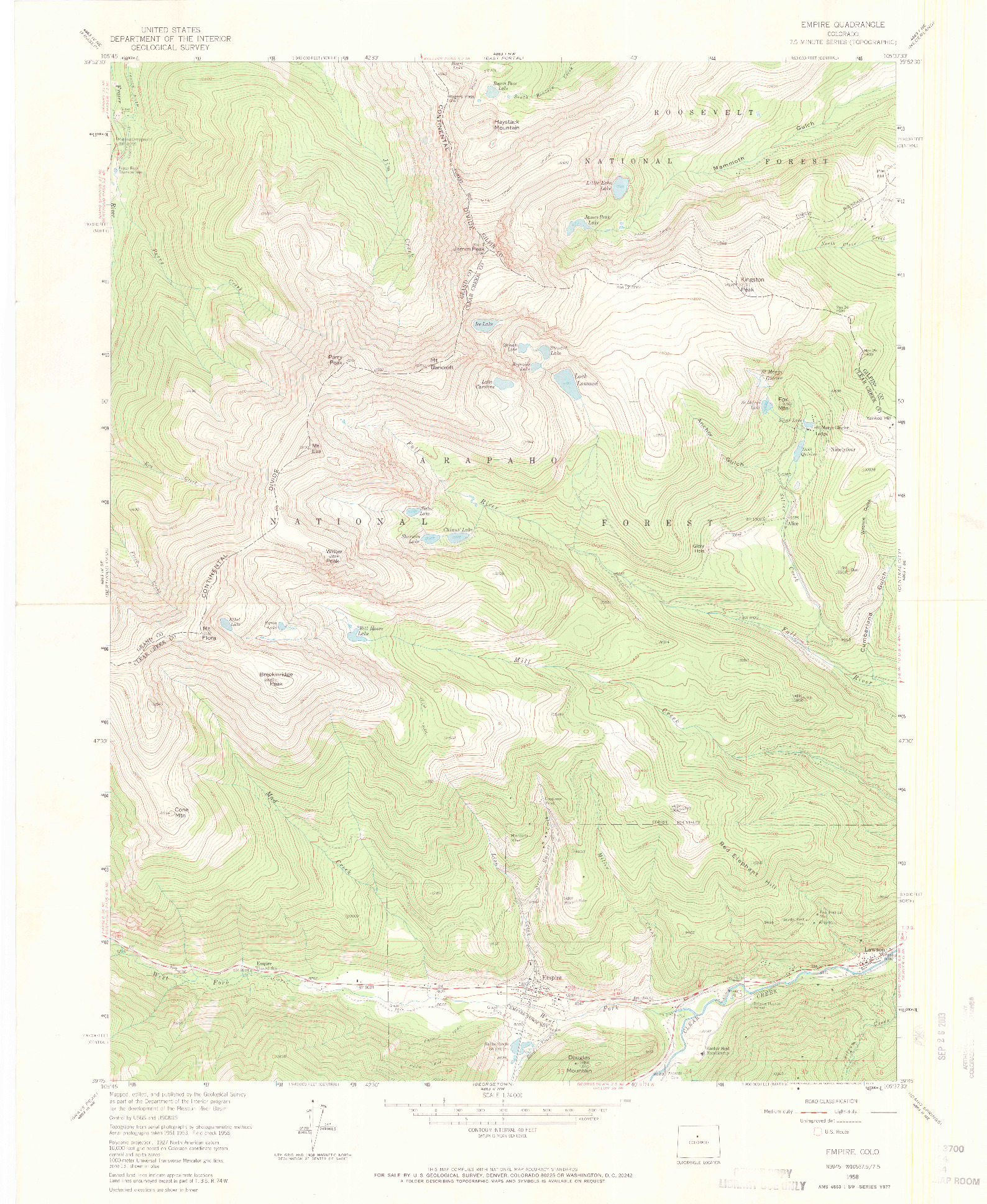 USGS 1:24000-SCALE QUADRANGLE FOR EMPIRE, CO 1958