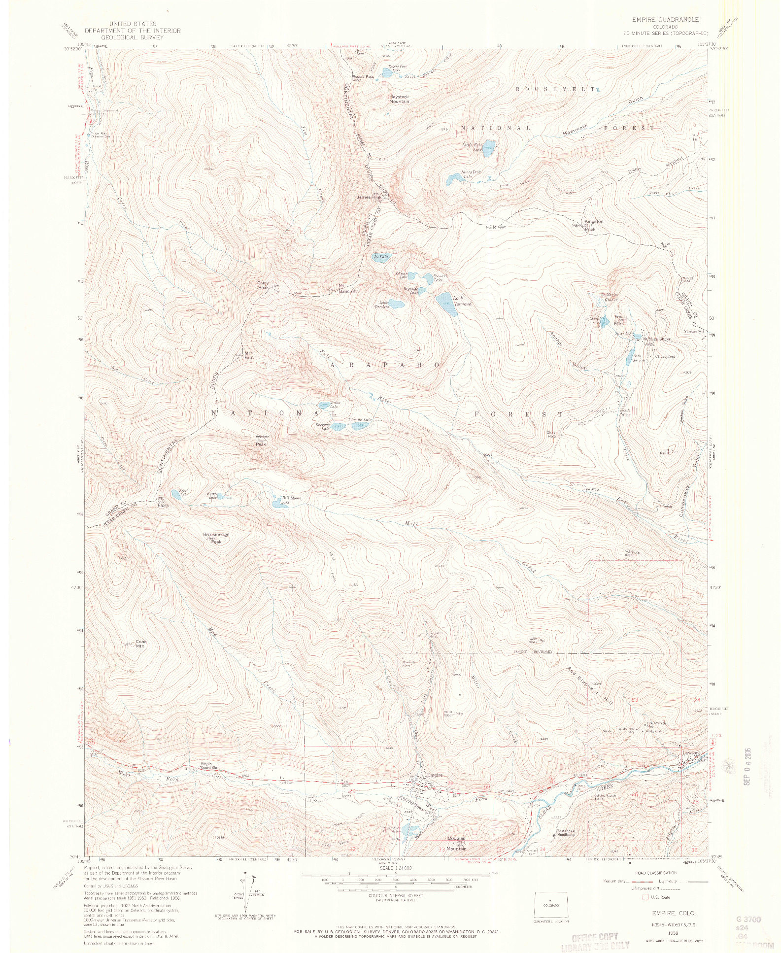 USGS 1:24000-SCALE QUADRANGLE FOR EMPIRE, CO 1958