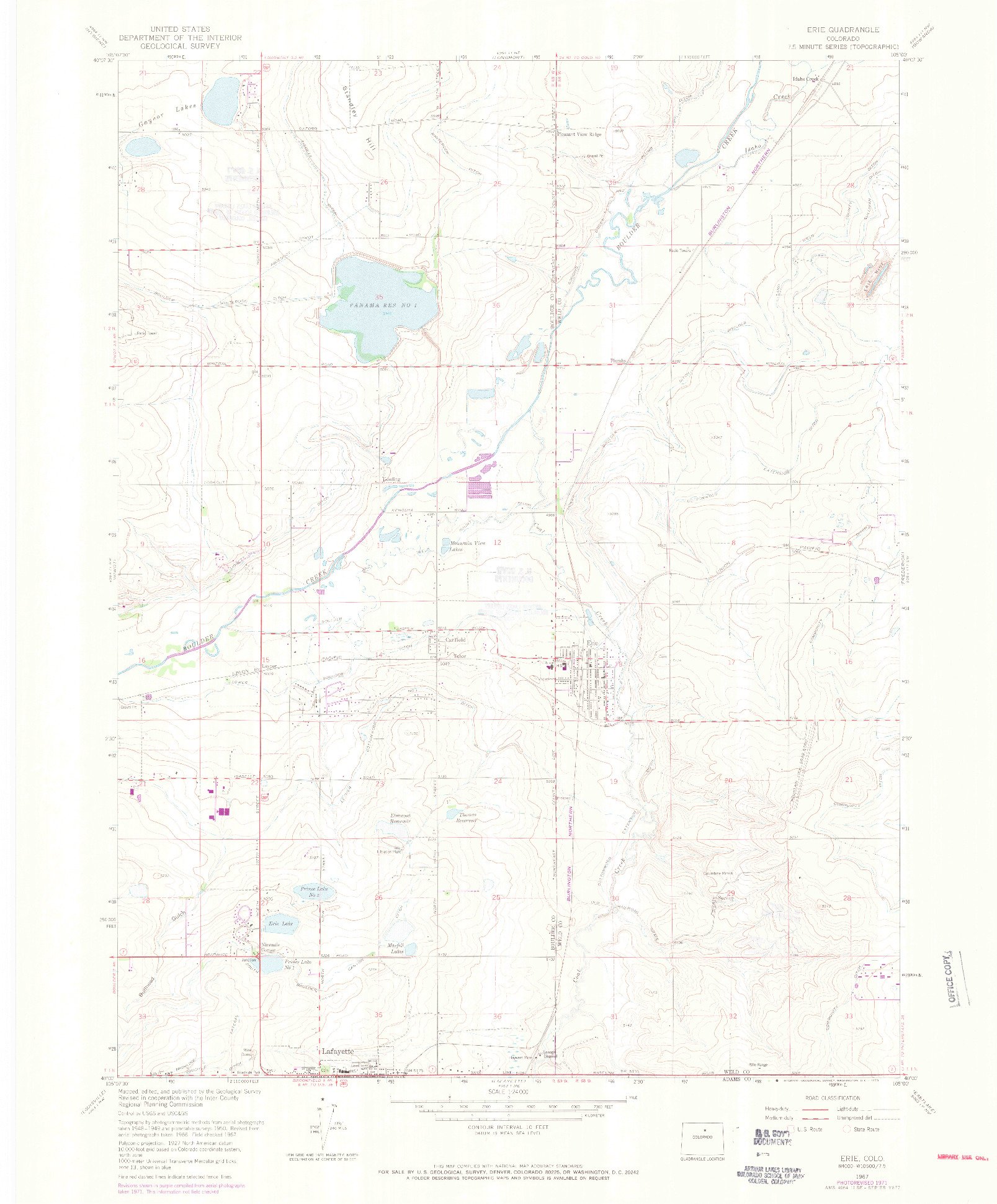 USGS 1:24000-SCALE QUADRANGLE FOR ERIE, CO 1967