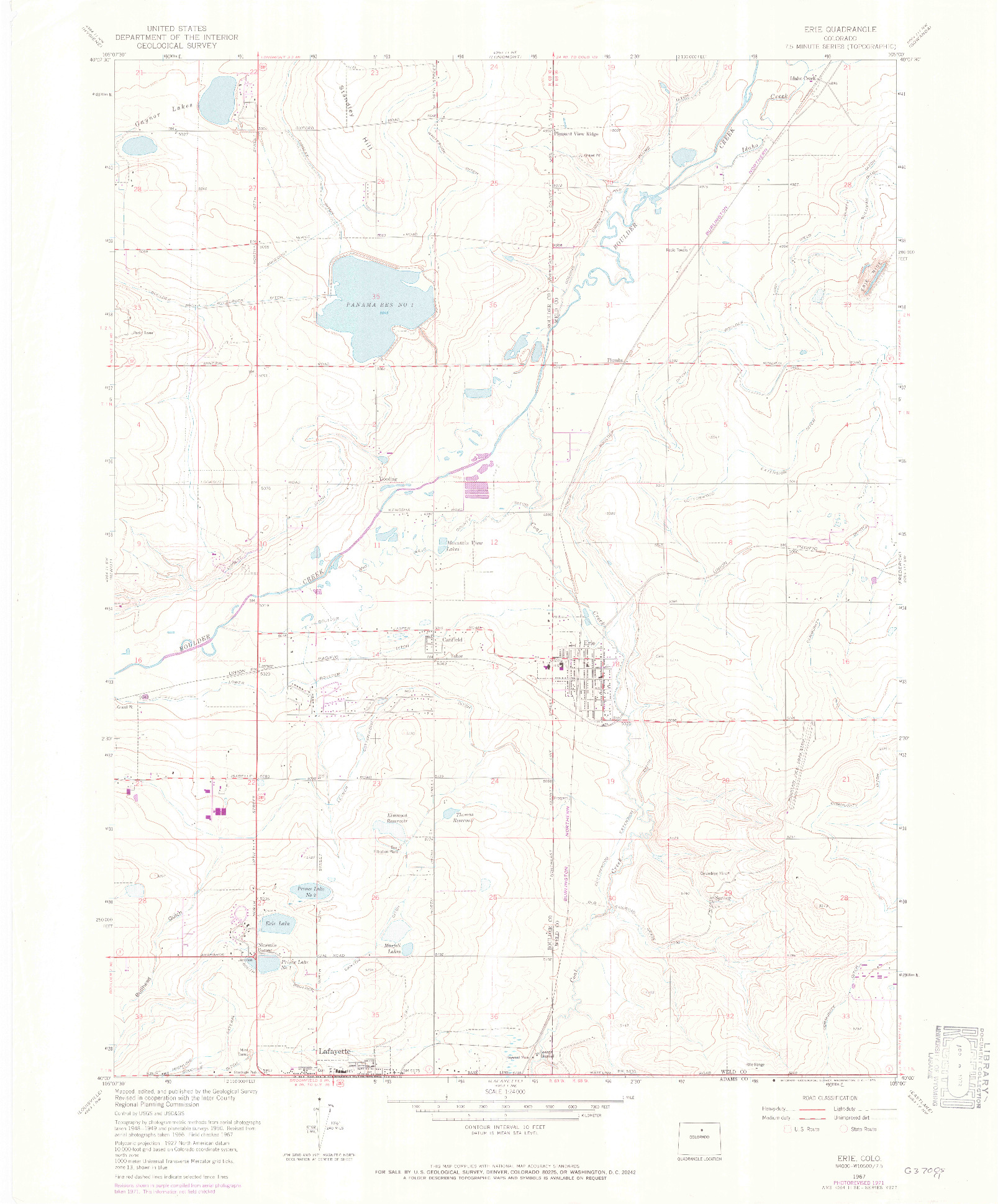 USGS 1:24000-SCALE QUADRANGLE FOR ERIE, CO 1967