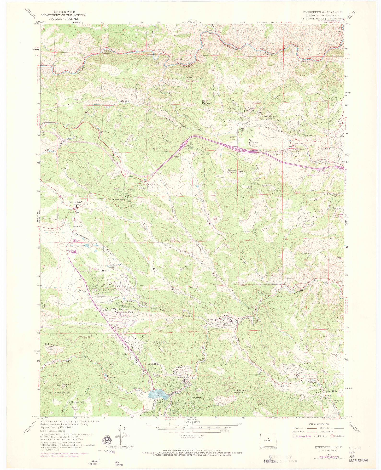 USGS 1:24000-SCALE QUADRANGLE FOR EVERGREEN, CO 1965