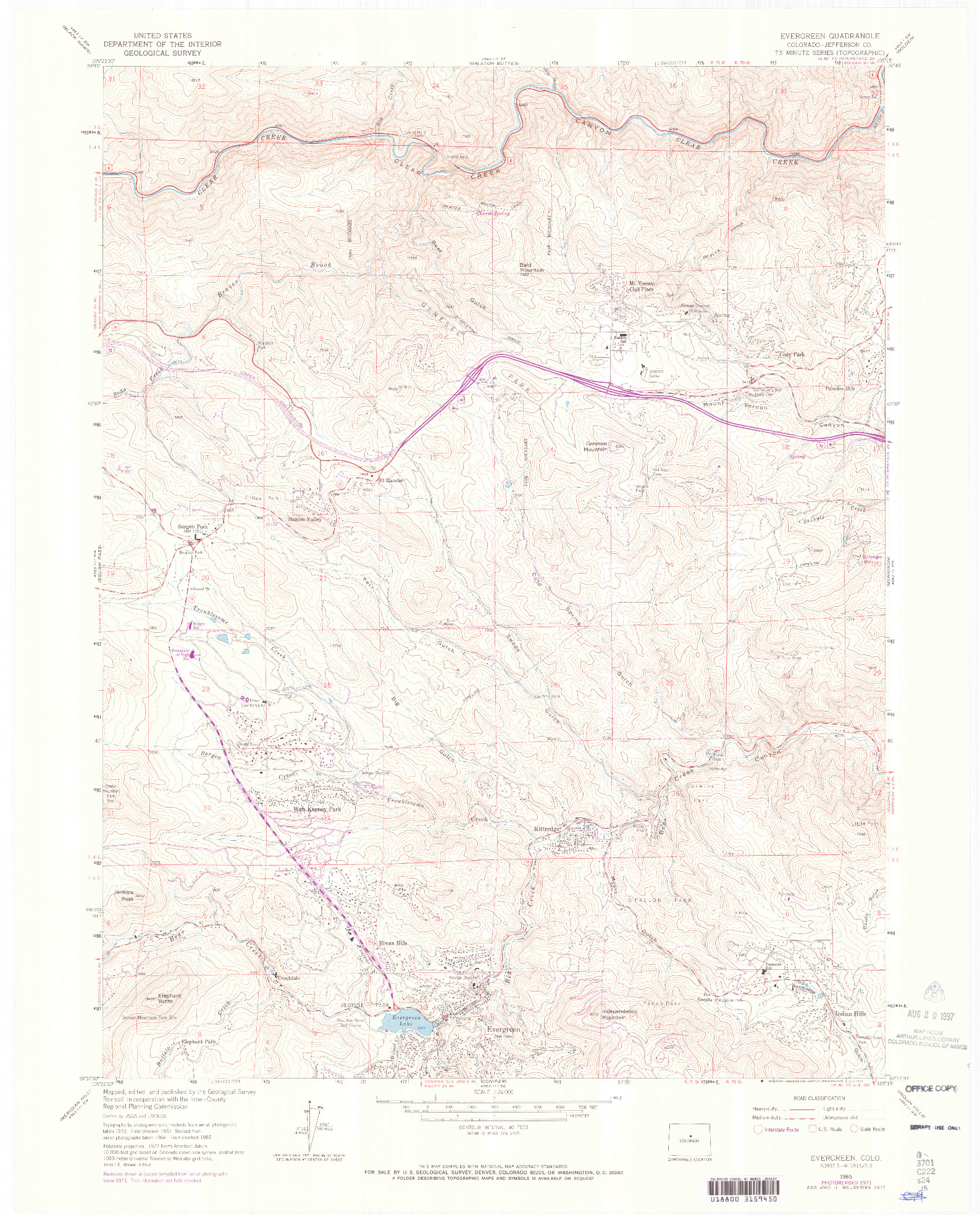 USGS 1:24000-SCALE QUADRANGLE FOR EVERGREEN, CO 1971