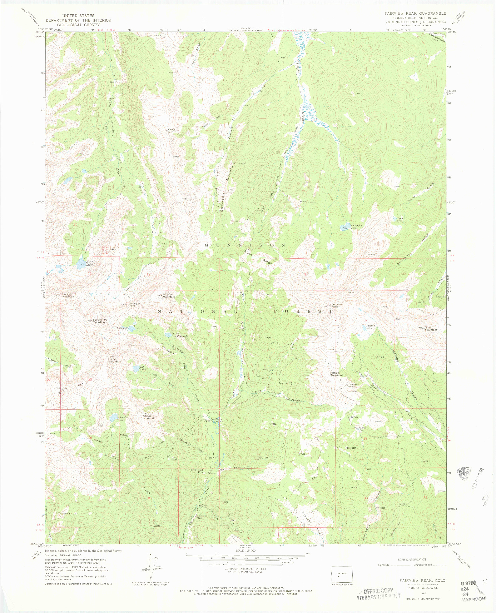 USGS 1:24000-SCALE QUADRANGLE FOR FAIRVIEW PEAK, CO 1967