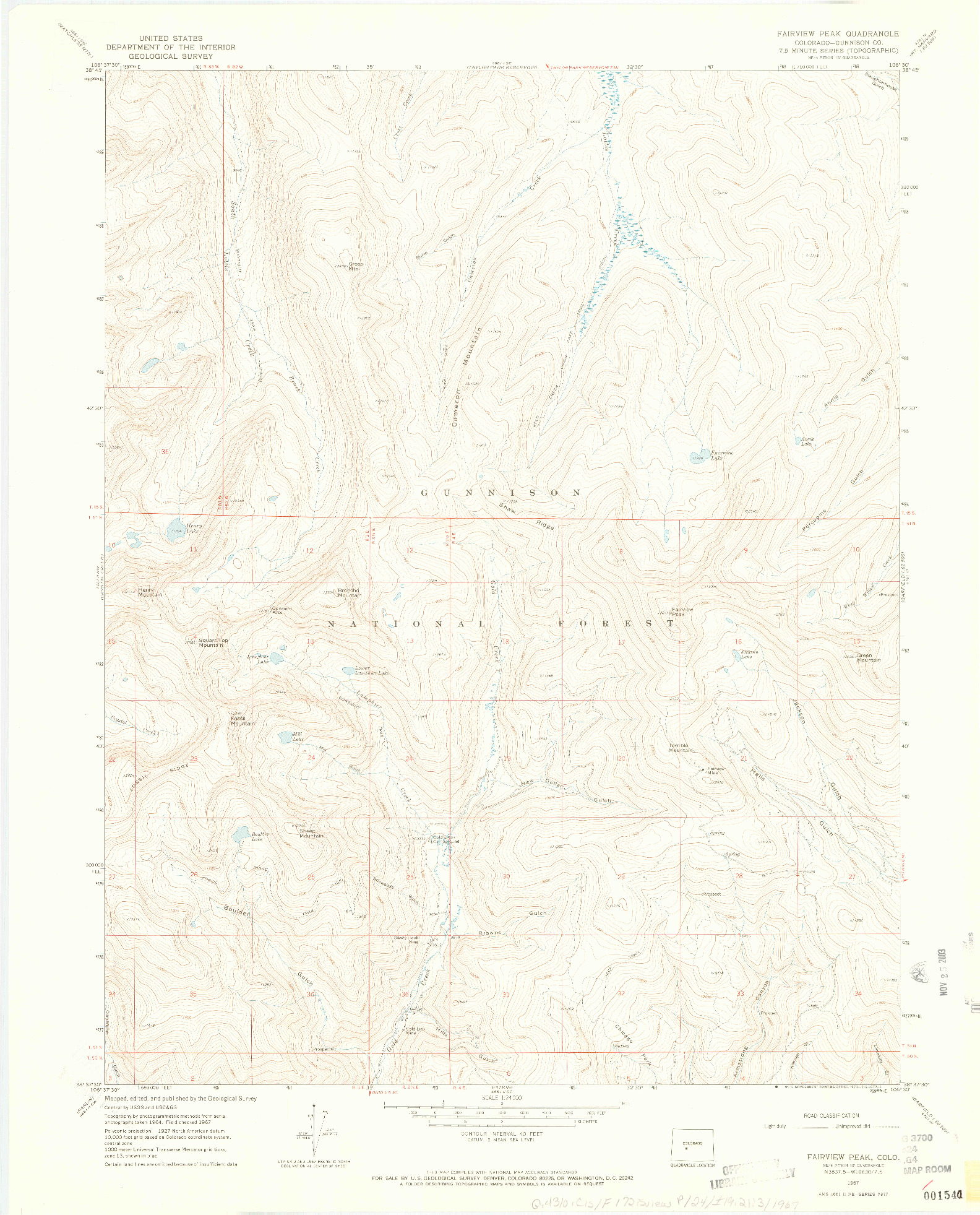 USGS 1:24000-SCALE QUADRANGLE FOR FAIRVIEW PEAK, CO 1967