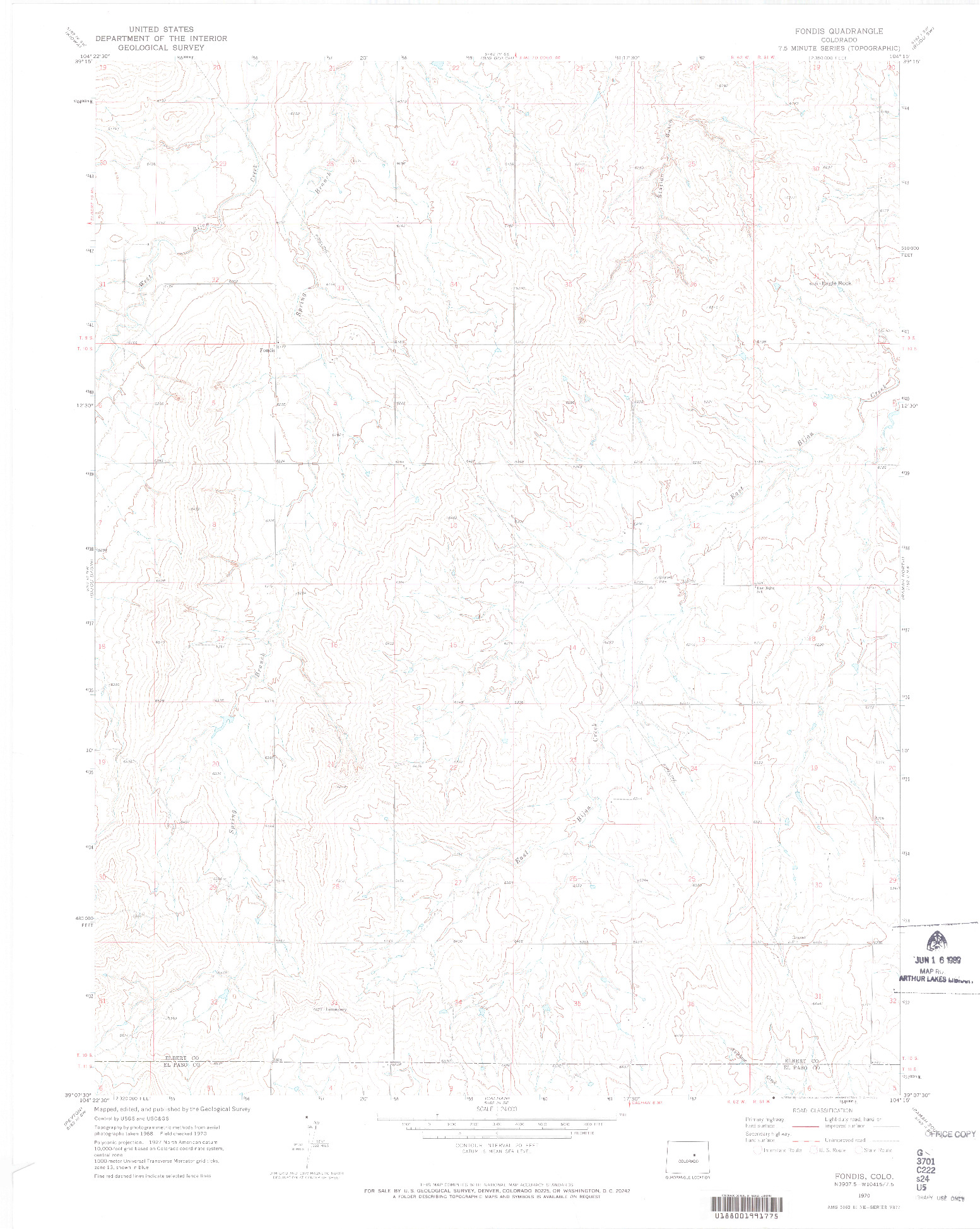 USGS 1:24000-SCALE QUADRANGLE FOR FONDIS, CO 1970