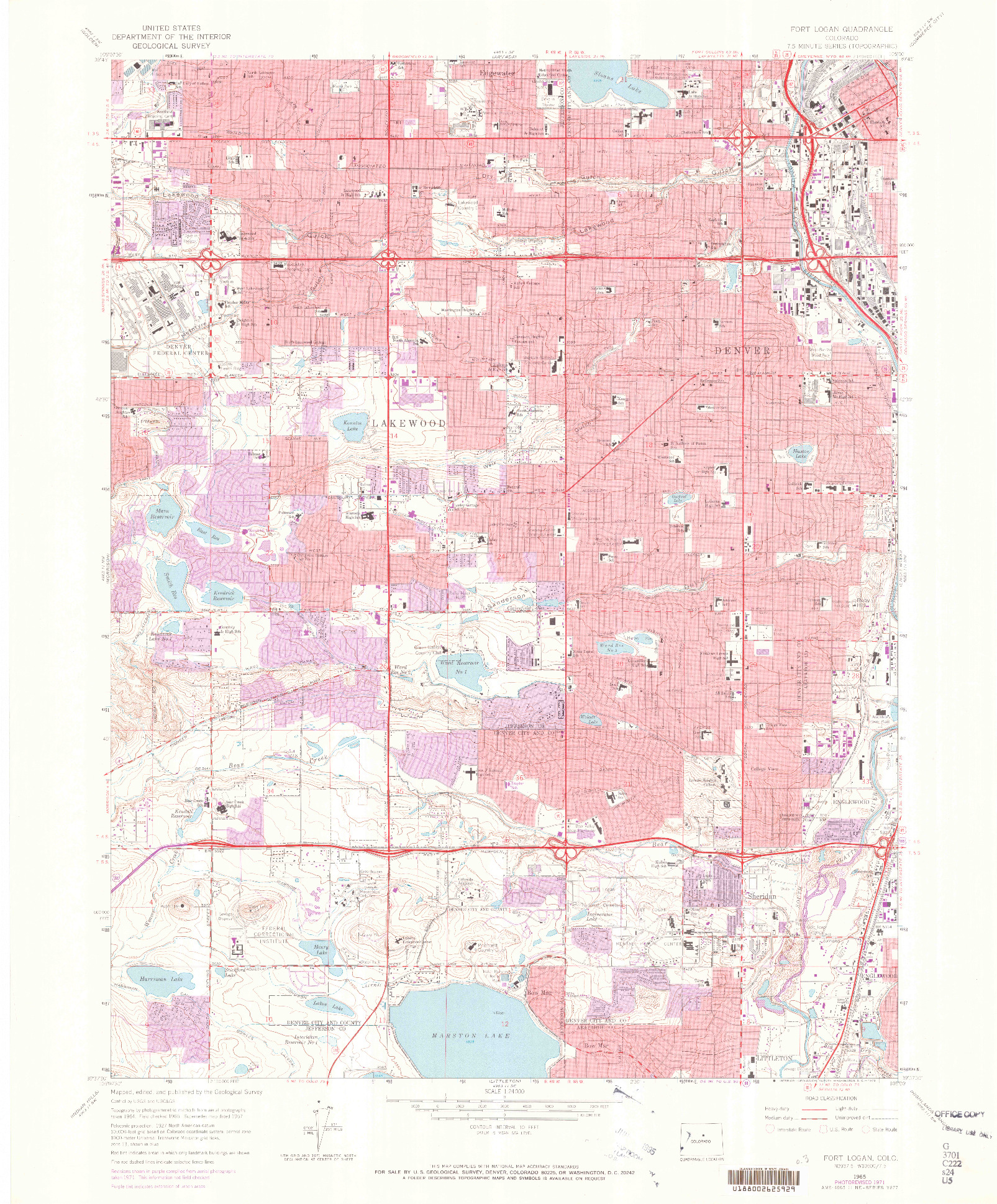 USGS 1:24000-SCALE QUADRANGLE FOR FORT LOGAN, CO 1965