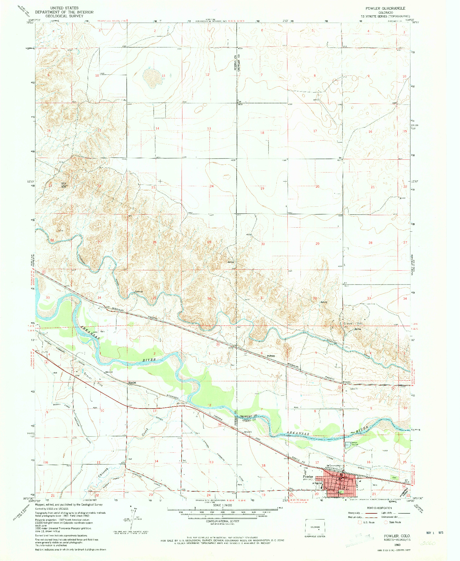 USGS 1:24000-SCALE QUADRANGLE FOR FOWLER, CO 1960