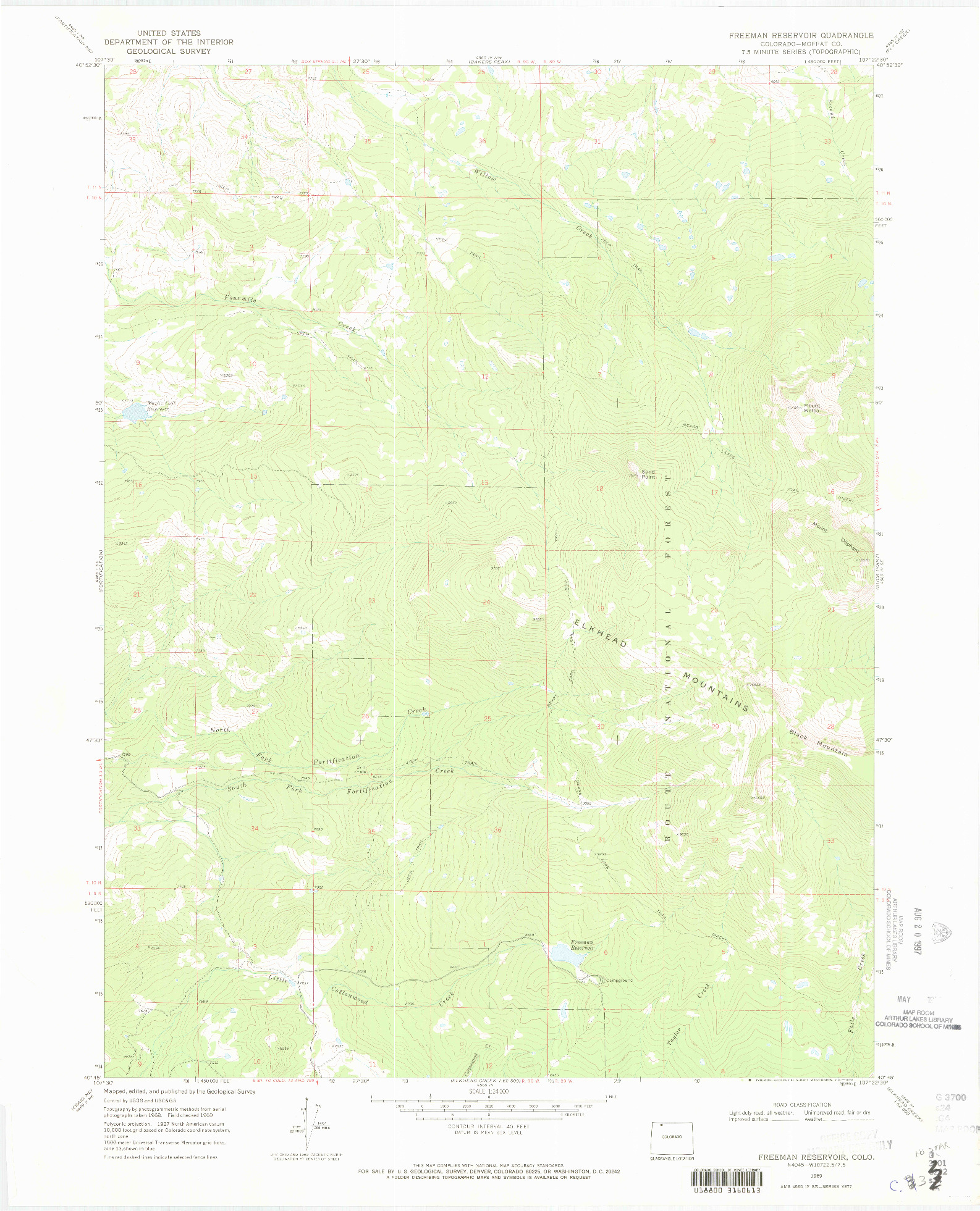 USGS 1:24000-SCALE QUADRANGLE FOR FREEMAN RESERVOIR, CO 1969