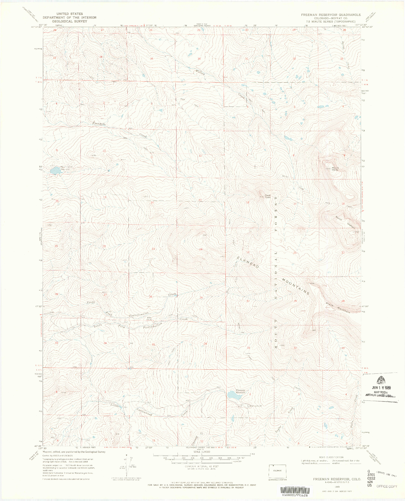 USGS 1:24000-SCALE QUADRANGLE FOR FREEMAN RESERVOIR, CO 1969