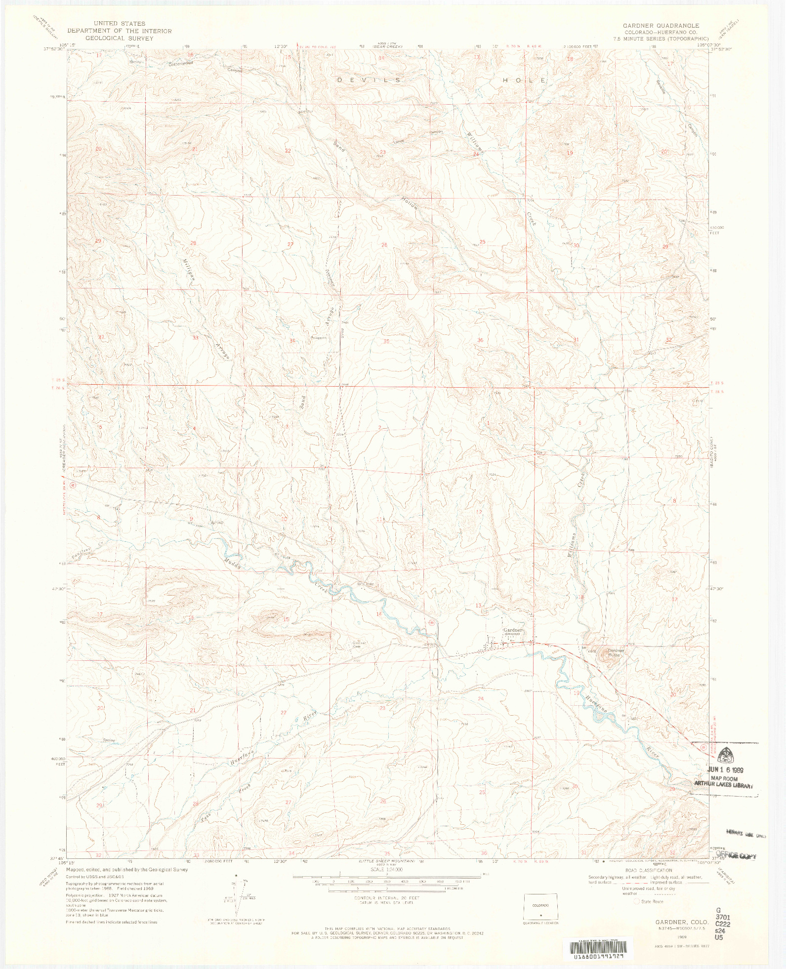 USGS 1:24000-SCALE QUADRANGLE FOR GARDNER, CO 1969