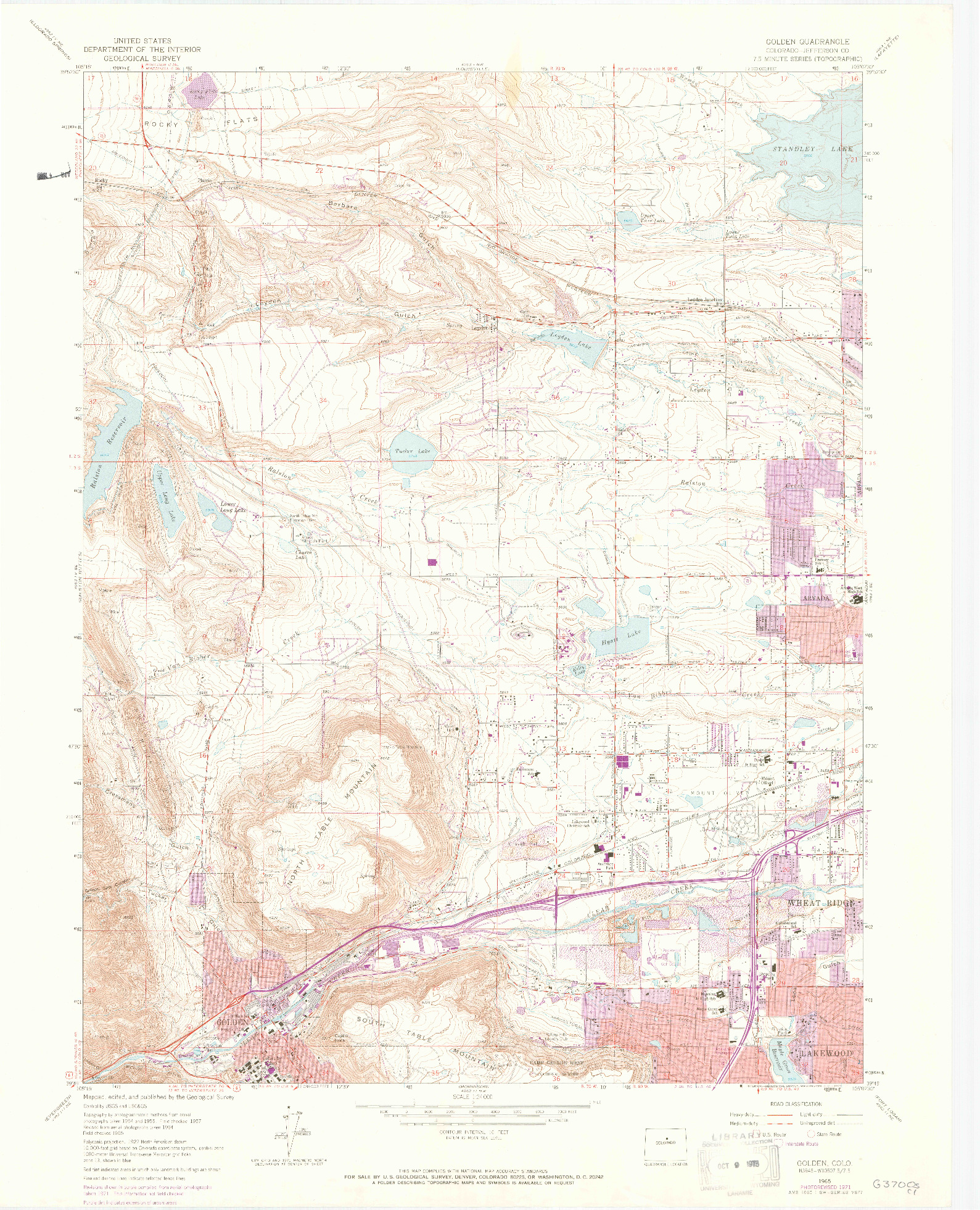 USGS 1:24000-SCALE QUADRANGLE FOR GOLDEN, CO 1965