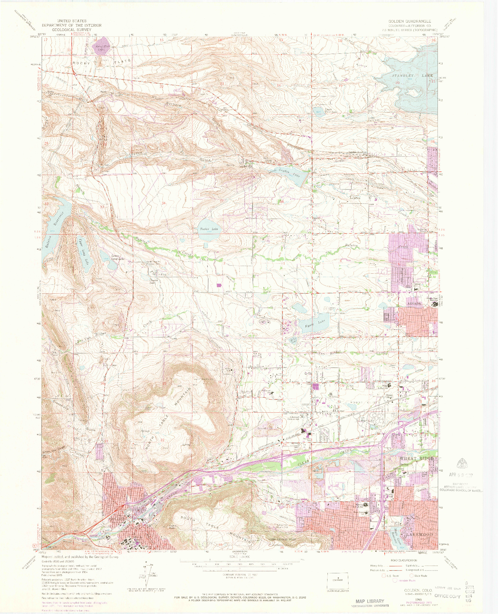 USGS 1:24000-SCALE QUADRANGLE FOR GOLDEN, CO 1965