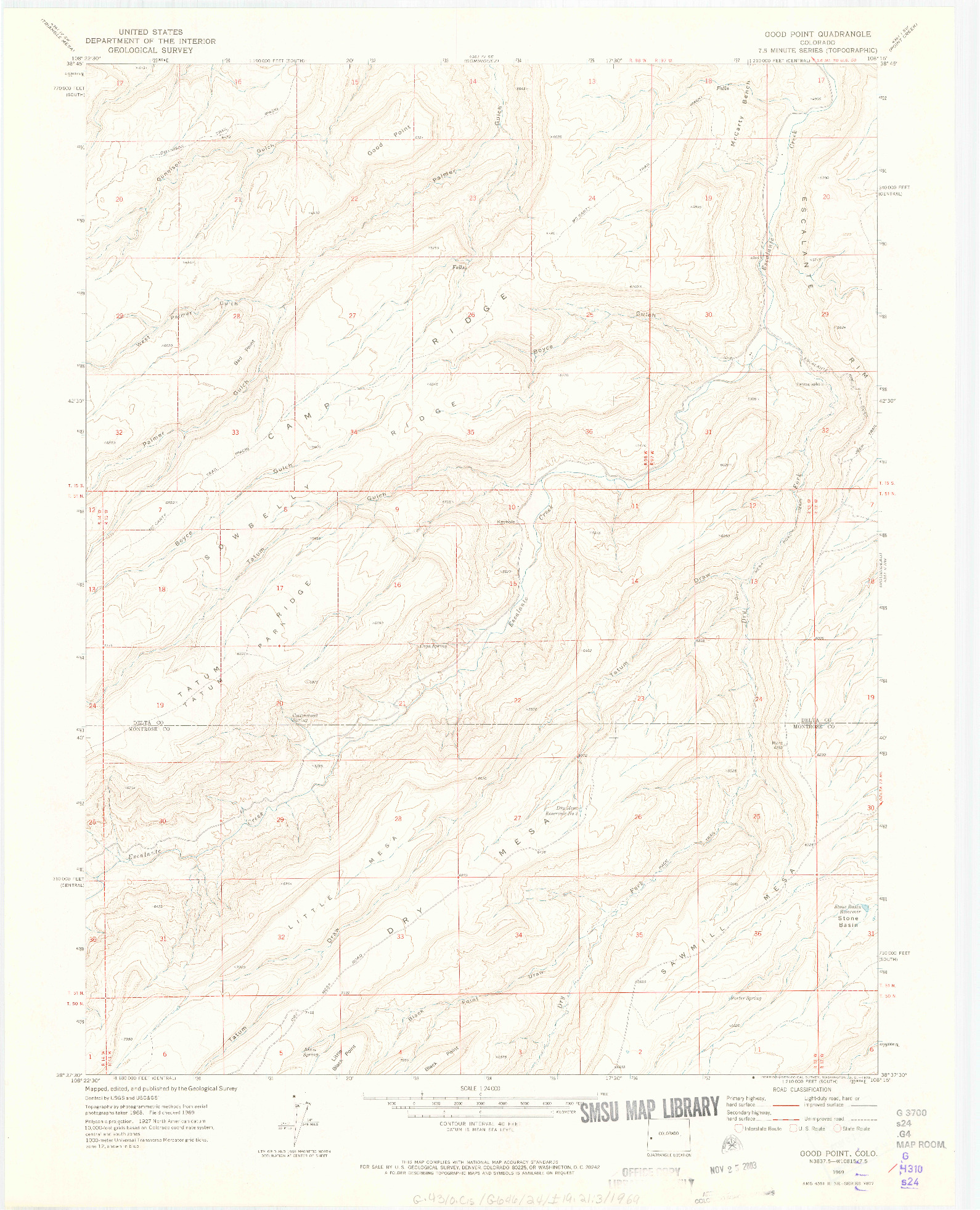 USGS 1:24000-SCALE QUADRANGLE FOR GOOD POINT, CO 1969